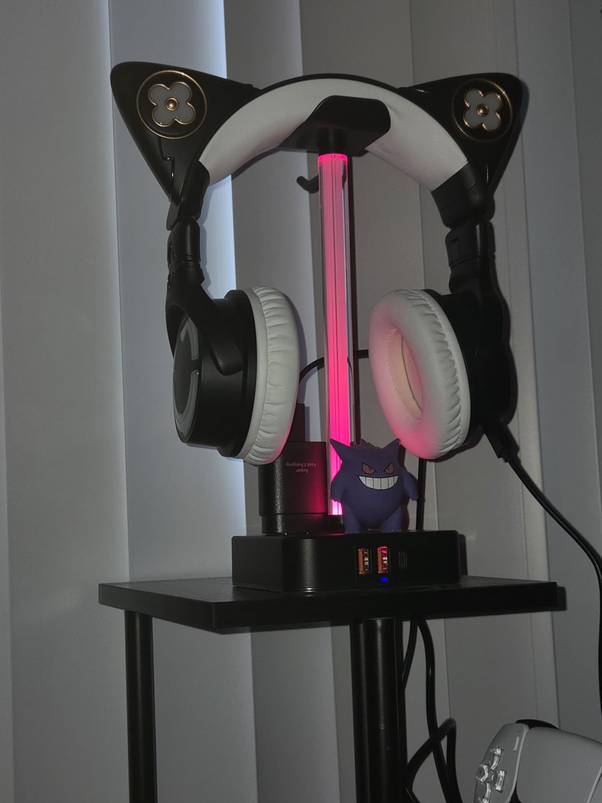 RGB Headphone Stand with USB Charger COZOO Desktop Gaming Headset Holder Hanger with 3 USB Charger and 2 Outlets - Great for Gaming, DJ, Wireless Earphone Display,Gamer PC Accessories Boyfriend Gifts customer photo 2