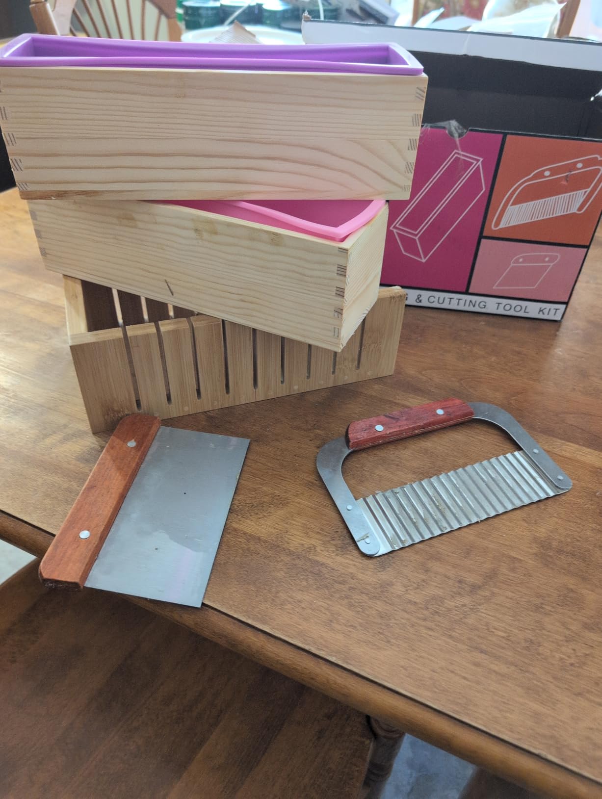 2 PCS Silicone soap molds Making Kit soap loaf bar Making molds (44oz Purple Pink Silicone) for Adults - Stainless Steel Wavy & Straight Slicer customer photo 1