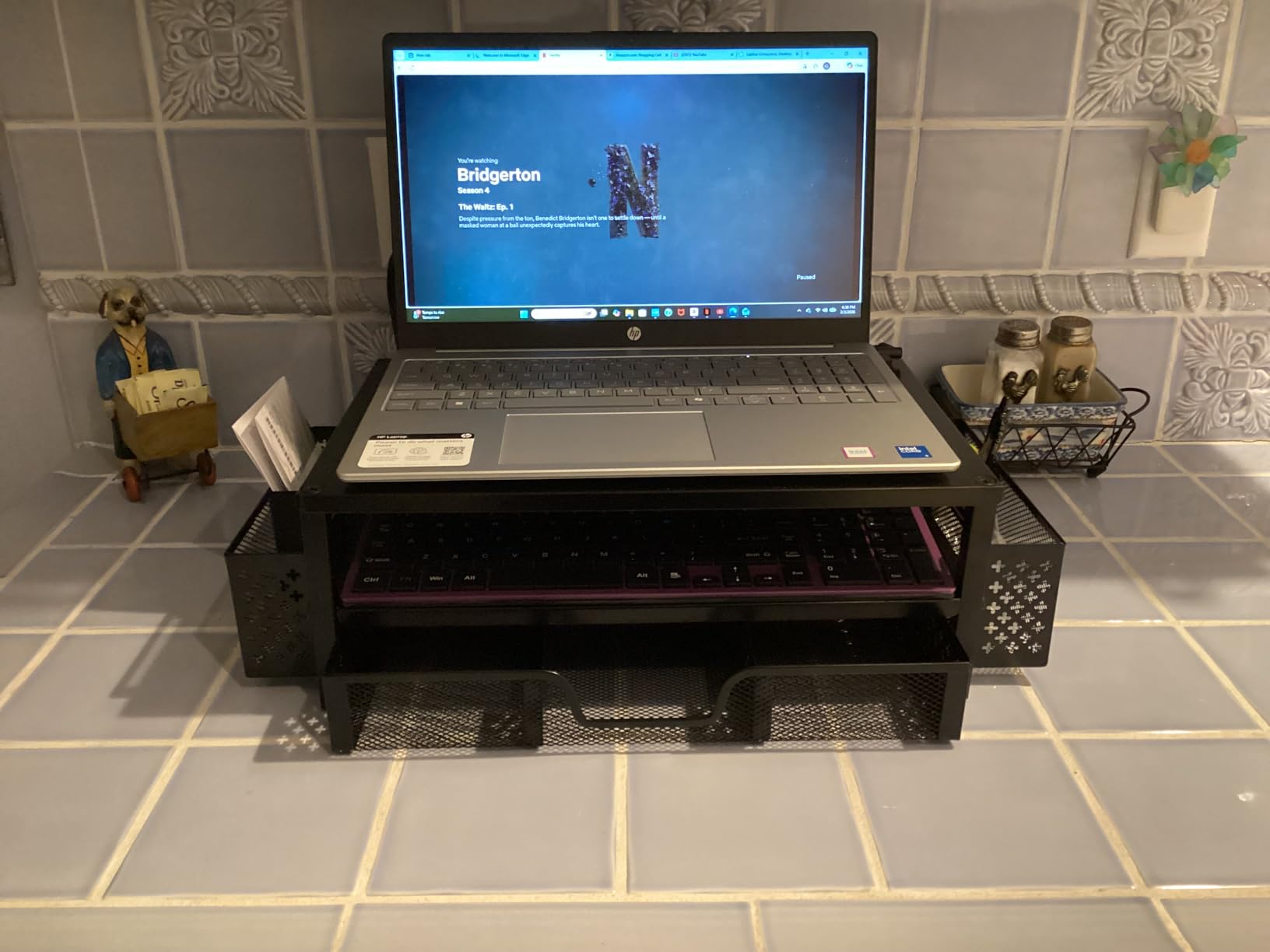 Simple Trending Desk Organizer and Accessories, 2 Tier Computer Metal Monitor Stand Riser with Drawer and Pen Holder for Laptop, Computer, iMac, Black customer photo 2