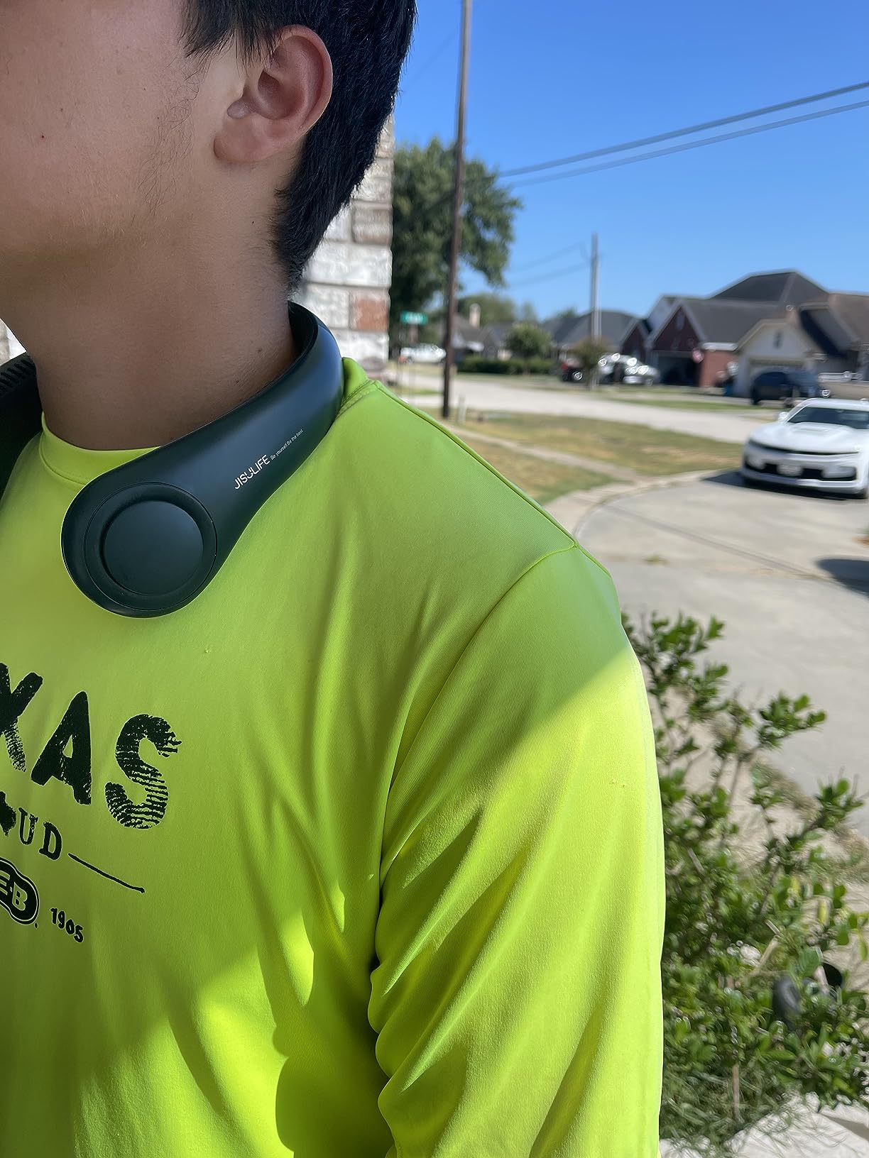 JISULIFE Portable Neck Fan, Hands Free Bladeless Fan, 5 Speeds, 4000 mAh Battery Operated Wearable Personal Fan, Twistable, Rechargeable, Gift for Women Men-Dark Green customer photo 1