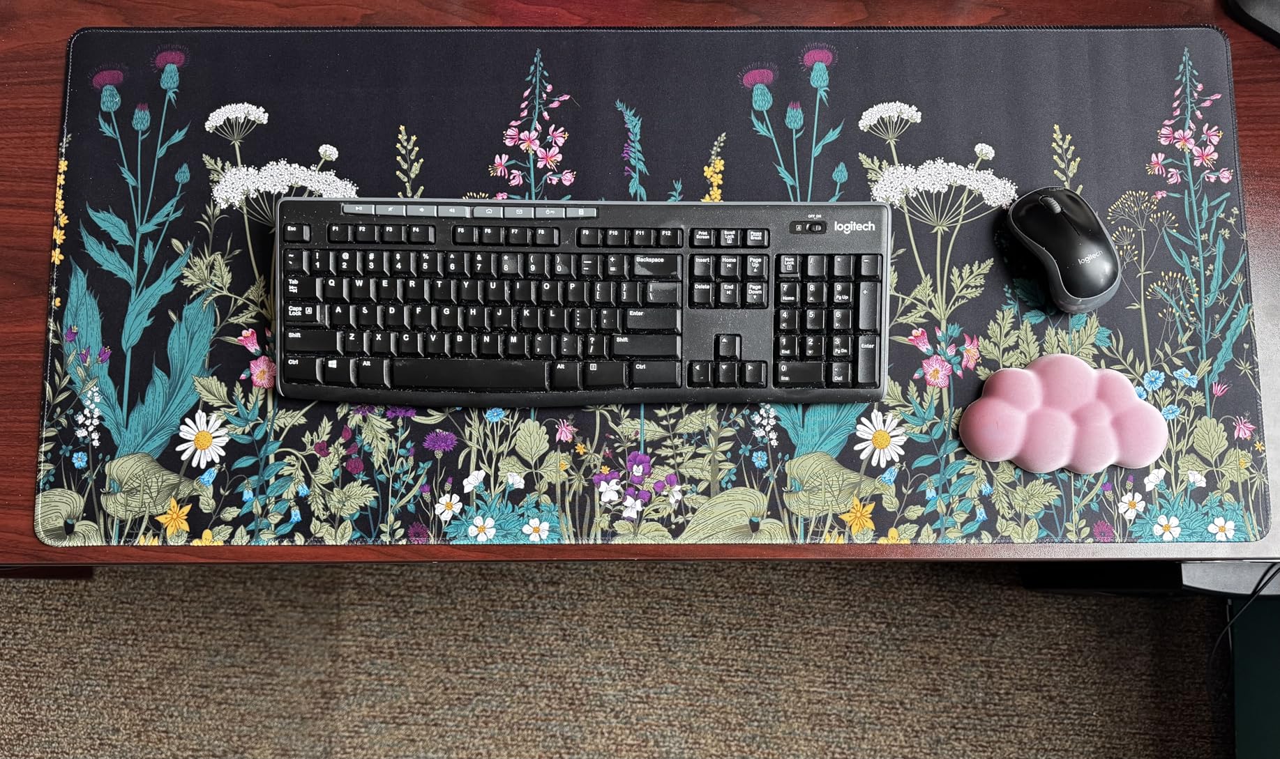 iCasso Desk Mat, Big Desk Pad, XXL Extended Gaming Mouse Pad, Large Mouse Pad for Desk Protector, Rubber Base Mousepad with Stitched Edges, Keyboard Mouse Mat for Work, Game, Office, Home - Weeds customer photo 1