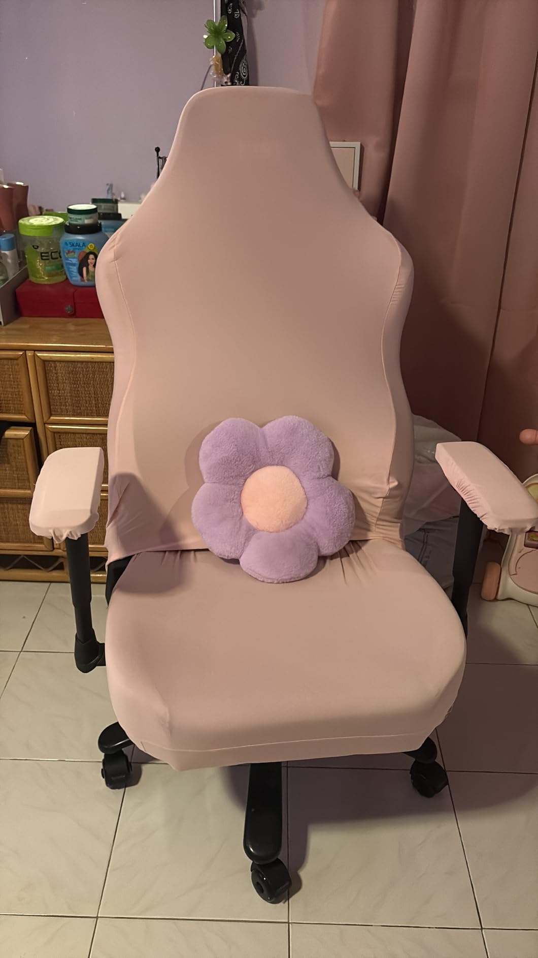 WOMACO Gaming Chair Slipcover Stretch Seat Chair Cover for Leather Computer Reclining Racing Ruffled Gamer Chair Protector (Black, One-Size) customer photo 1