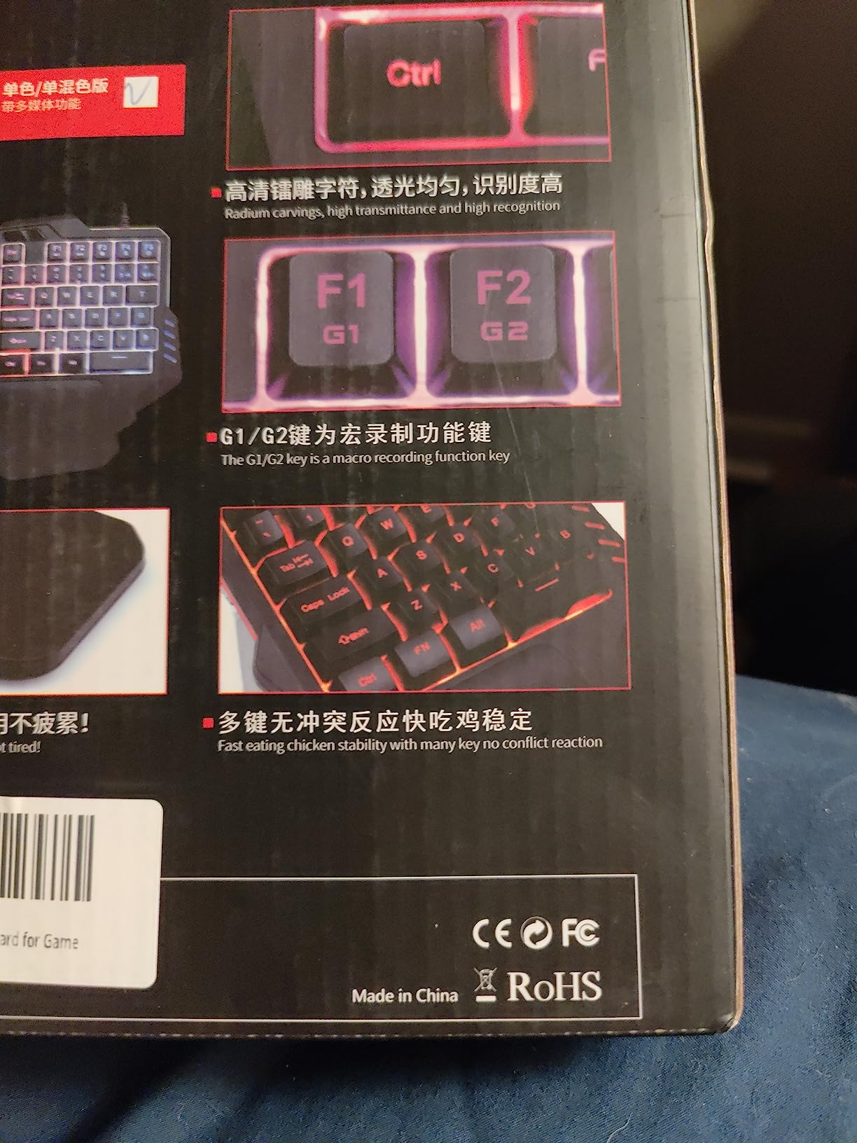 BlueFinger One Hand RGB Gaming Keyboard,USB Wired Rainbow Letters Glow Single Hand Keyboard with Wrist Rest Support Multimedia Keys, Backlit Ergonomic Mechanical Feeling Keyboard for Game customer photo 1