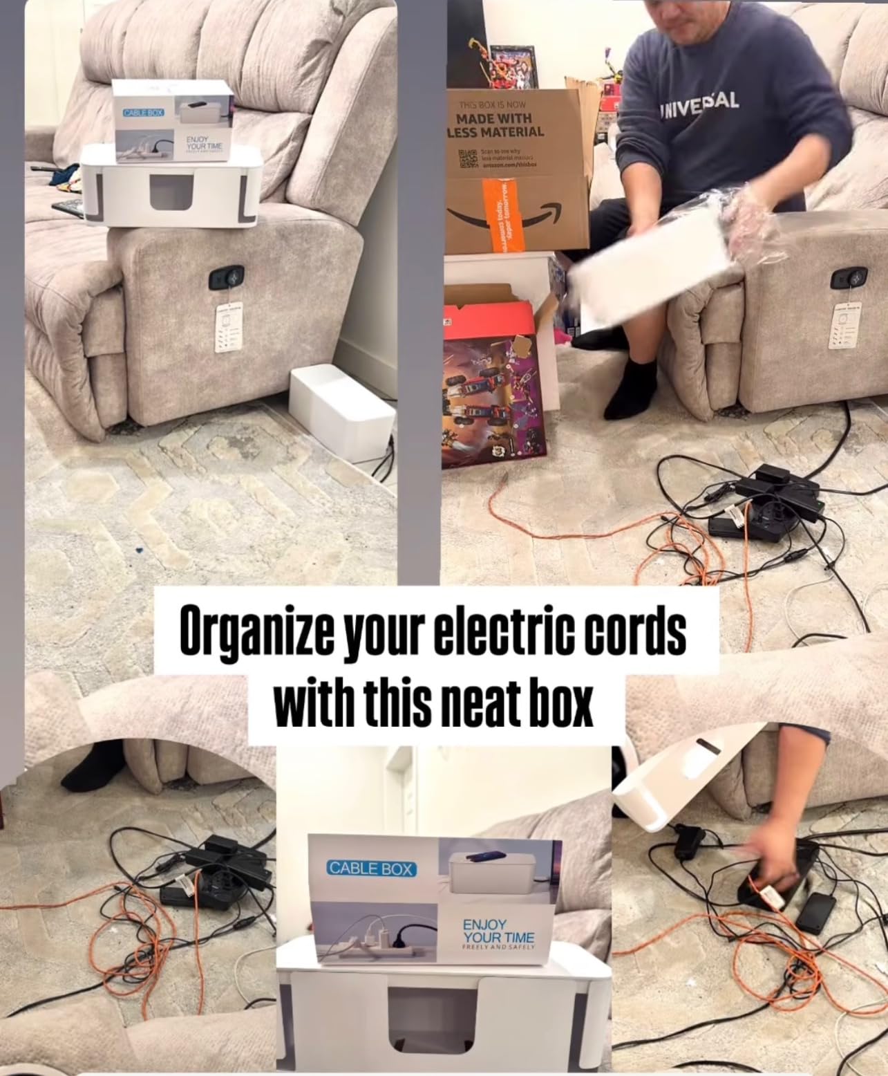 YECAYE 2 Pack Cable Management Box, Pet Friendly Cable Box Organizer for Home & Office, Child-Proof Floor Cord Cover, Cord Management and Cord Hider, Black customer photo 2