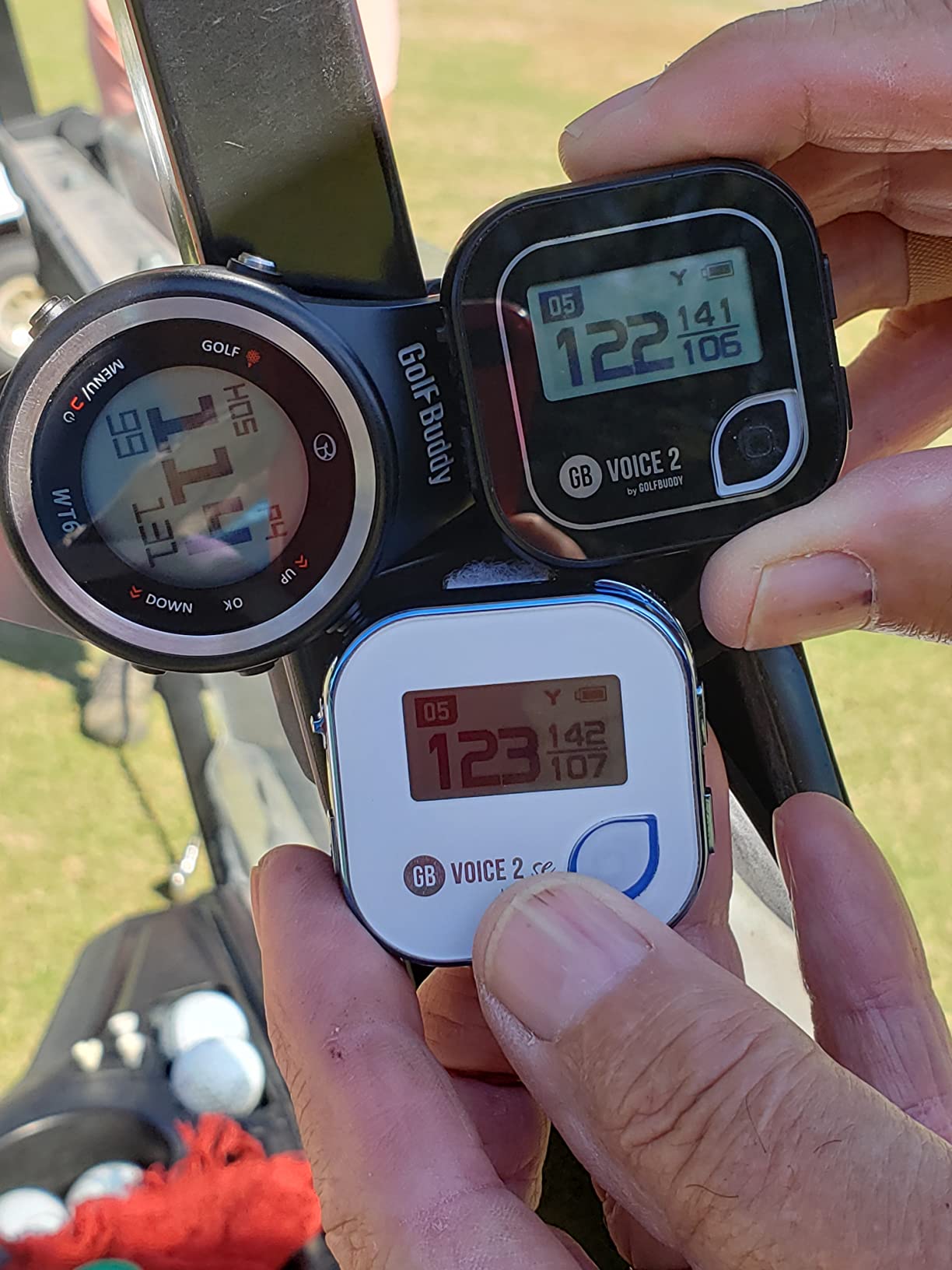 GOLFBUDDY Voice 2S+ Talking GPS Rangefinder, Clip on Hat Golf Navigation, Slope Mode on/Off, 18 Hours Battery Life, Shot Distance Measurement, Preloaded with 40,000 Courses Worldwide customer photo 2