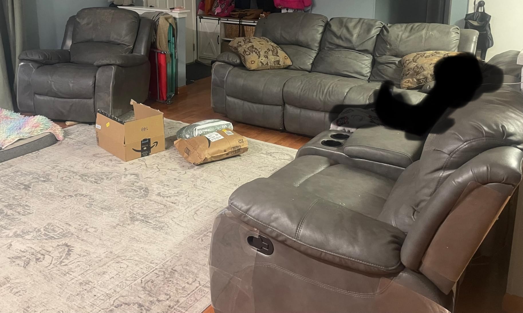 Betsy Furniture Faux Leather Reclining Loveseat with Console, Storage Space, 8018 Multiple Colors (Gray, Loveseat) customer photo 2