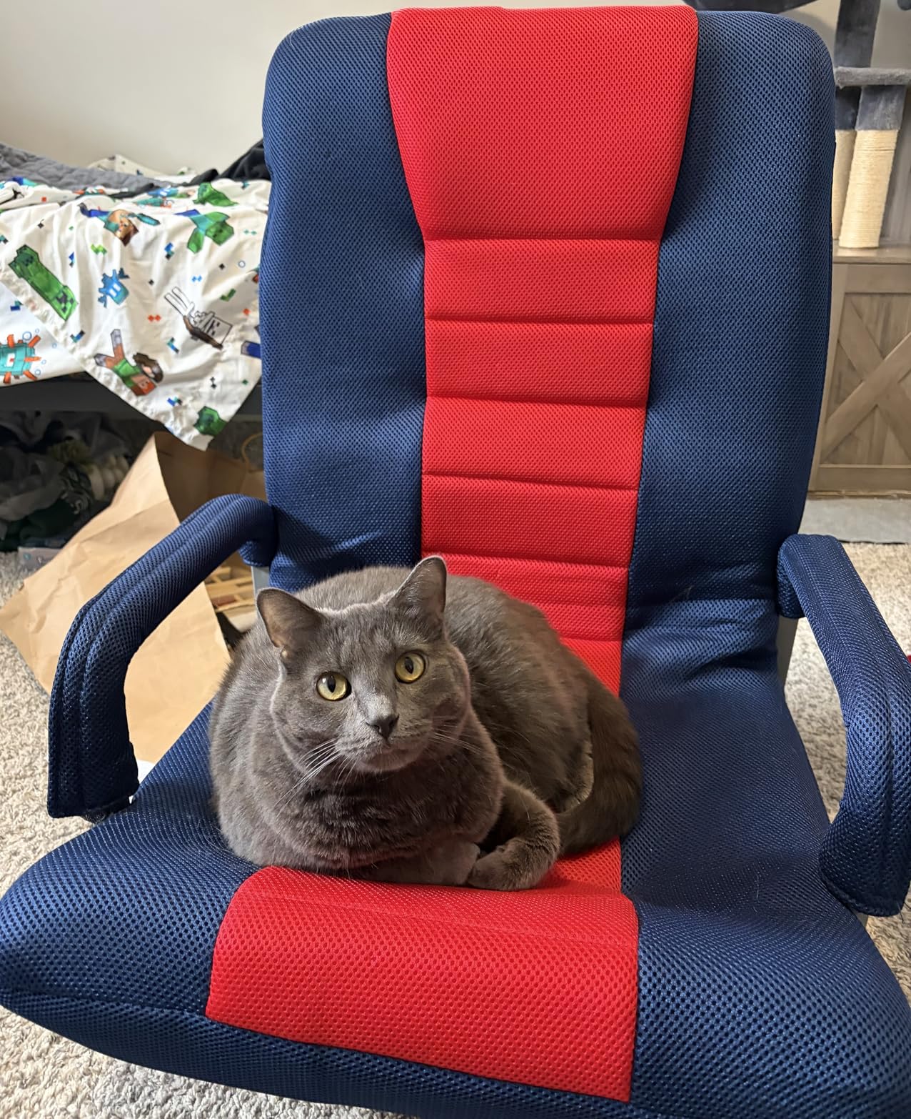 Best Choice Products Swivel Gaming Chair 360 Degree Multipurpose Floor Chair Rocker for TV, Reading, Playing Video Games w/Lumbar Support, Armrest Handles, Adjustable Foldable Backrest - Black/Blue customer photo 1