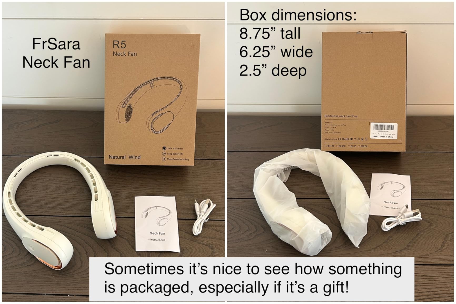 FrSara Neck Fan, Portable Personal Fan Strong Wind, 4000mAh, Air Volume,360° Cooling, No Hair Twisting, Air Volume On 2 Sides, Non-Slip, Quick Charge, Long Use Time, Birthday Gift for Women, Dad, Men customer photo 2