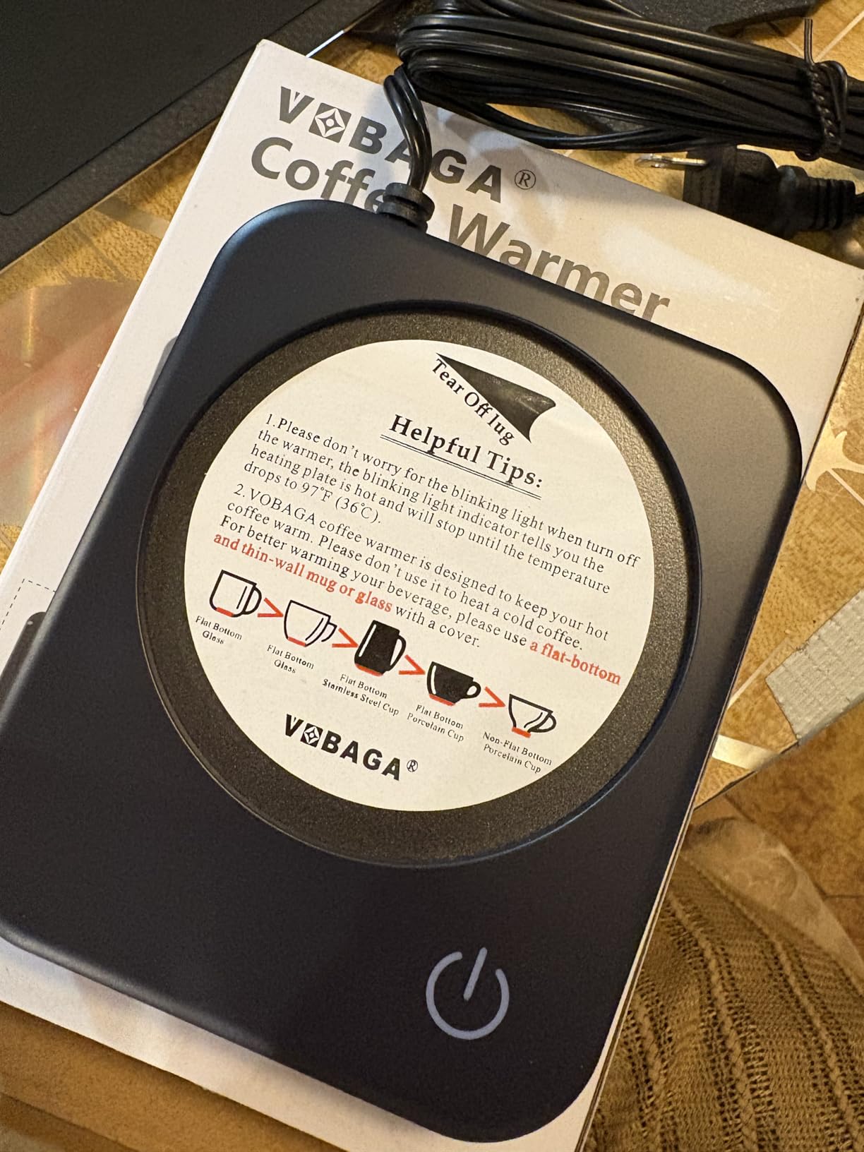 VOBAGA Coffee Mug Warmer for Desk with Auto Shut Off & 3-Temp Settings, Coffee Cup Warmer with Smart Safety Alert Home Office Accessory, Perfect for Coffee, Tea, Milk (Mug for Display) customer photo 1