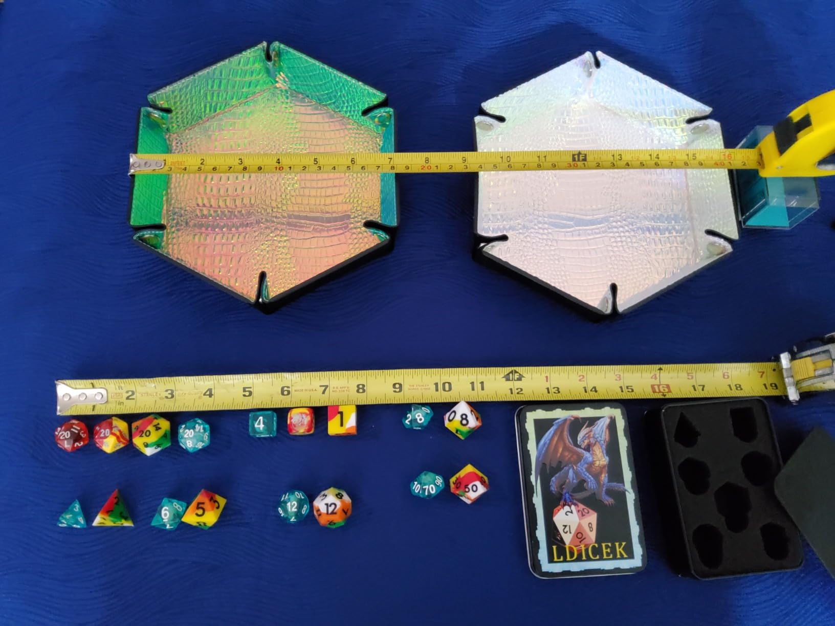 2 Pcs Portable Folding Dice Rolling Tray Set for RPG DND Table Games - PU Leather and Velvet Holder Storage Box - Black and Grey customer photo 2