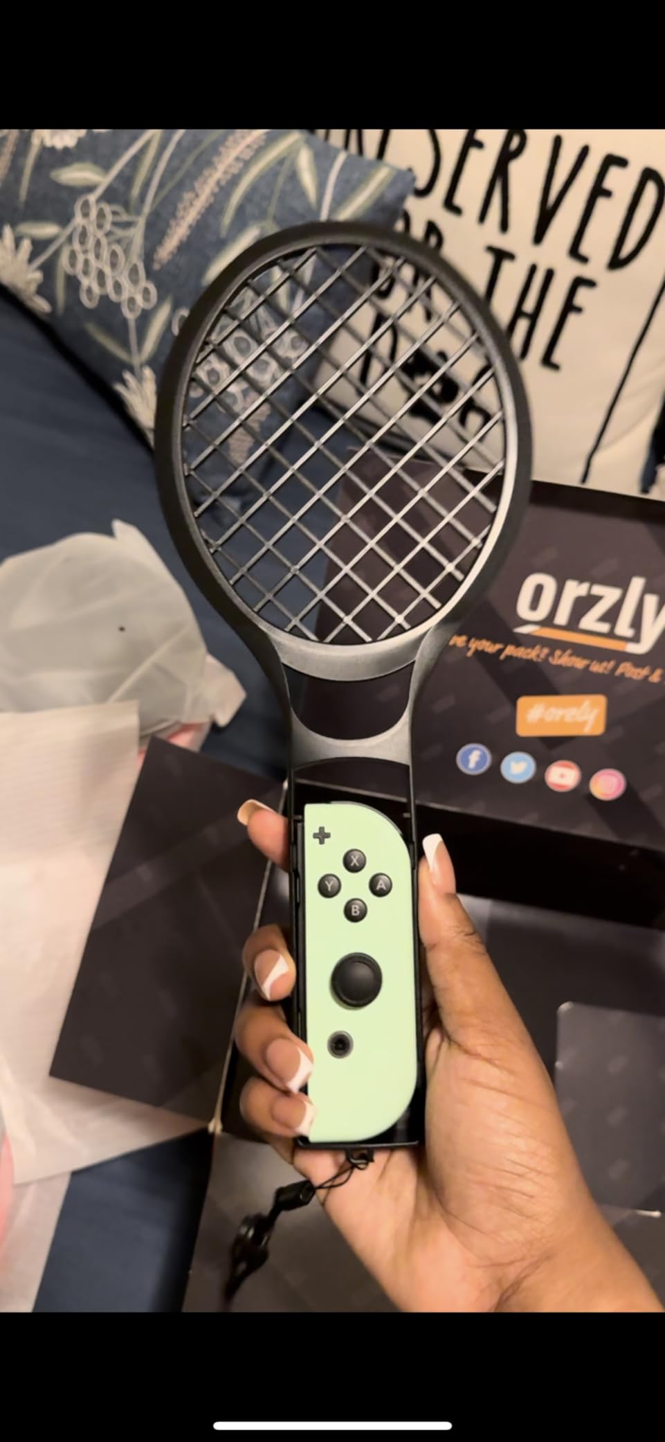 Orzly Sports Family Party Pack Accessories Bundle designed for Nintendo Switch and OLED Console Games with Tennis Badminton Rackets, Controller Grips, Wheels & Wrist Dance Bands - With Carry sack customer photo 2