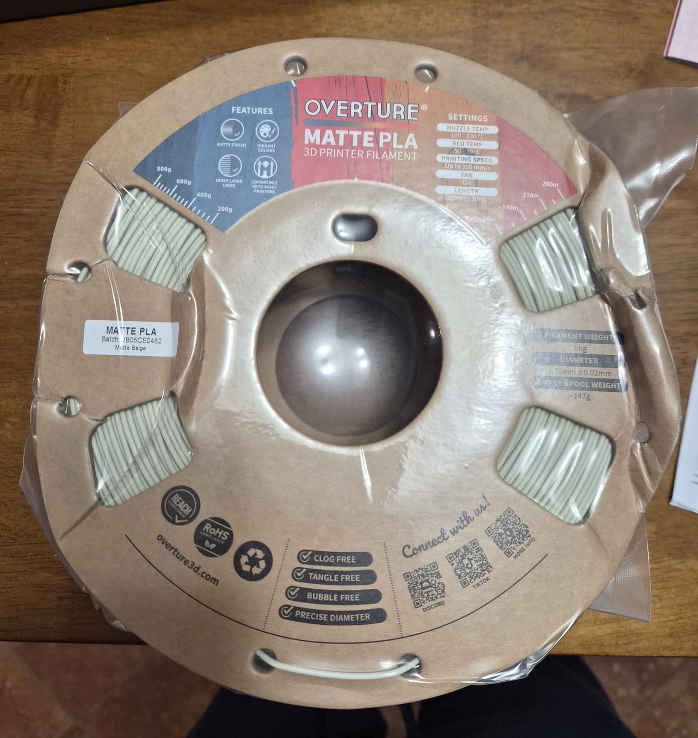 OVERTURE Matte PLA 3D Printer Filament 1.75mm, Matt Surface & Low Warping Filament 1kg Spool (2.2 lbs), Accuracy +/- 0.02 mm, Fit Most FDM Printers (Matte Light Brown) customer photo 1