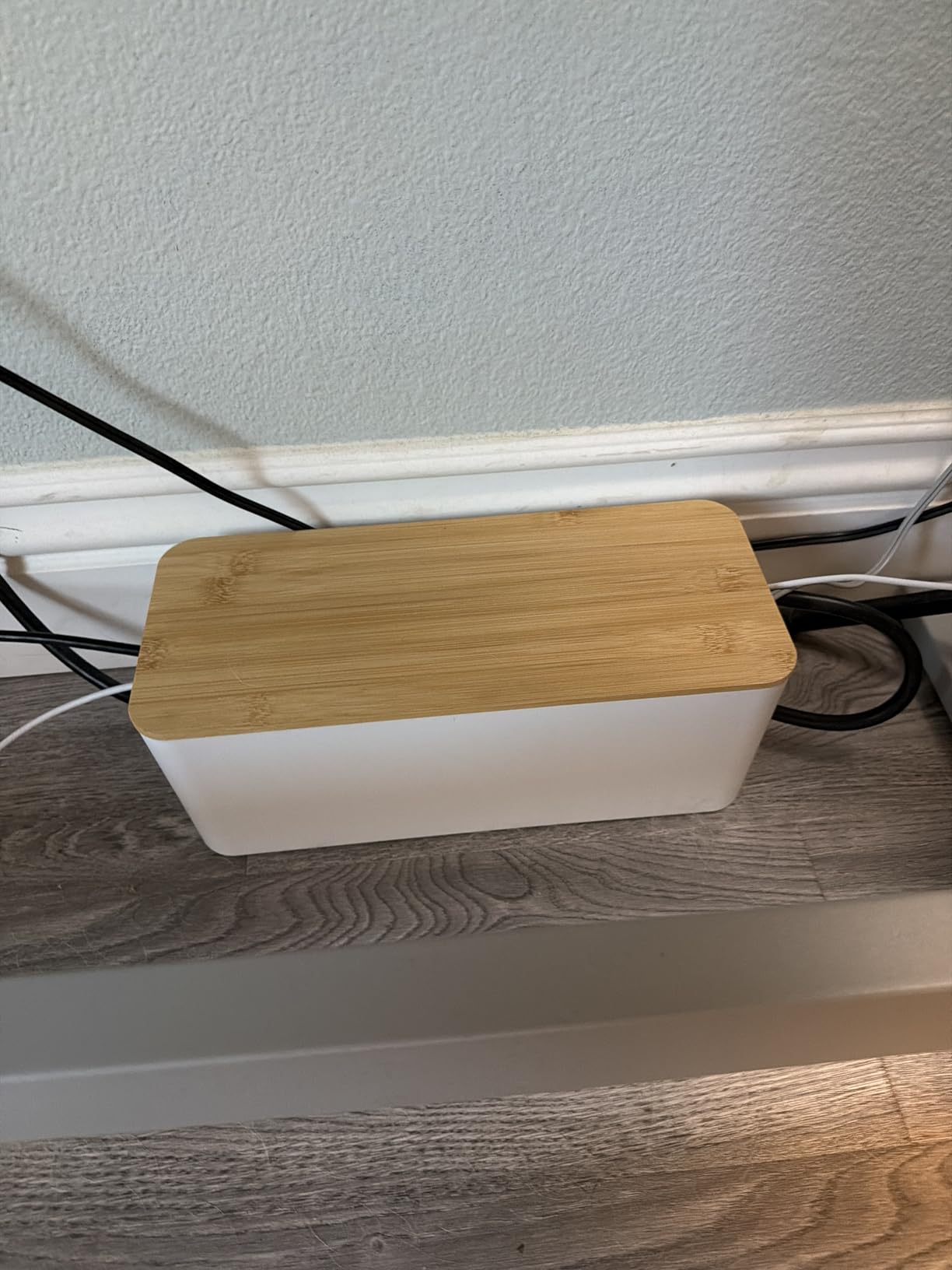 2 Pack Large Cable Management Box - Wooden Style Cord Organizer Box and Cover for TV Wires, Computer, Router, USB Hub and Under Desk Power Strip - Safe ABS Material and Baby-Pets Proof Lock (Black) customer photo 2