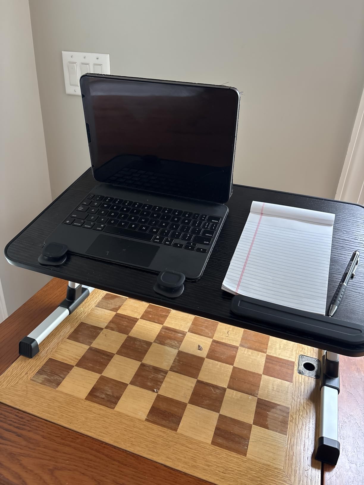 SAIJI Laptop Bed Tray Table, Adjustable Home Office Standing Desk Portable Lightweight Foldable Lap Desk for Sofa Couch Floor Working Studying Reading Writing Eating,Fit Up to 17