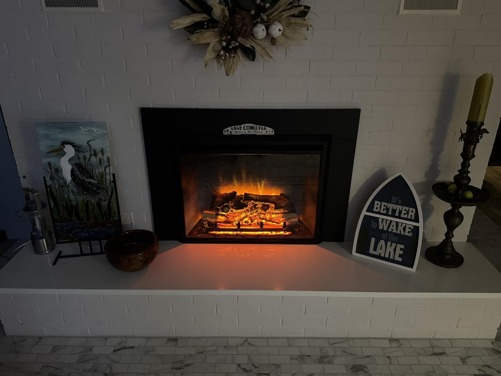 RICHFLAME 33 Inches, Edward Electric Fireplace Insert with Fire Crackling Sound, Weathered Concrete Interior, Remote Control, 750/1500W, Black customer photo 1