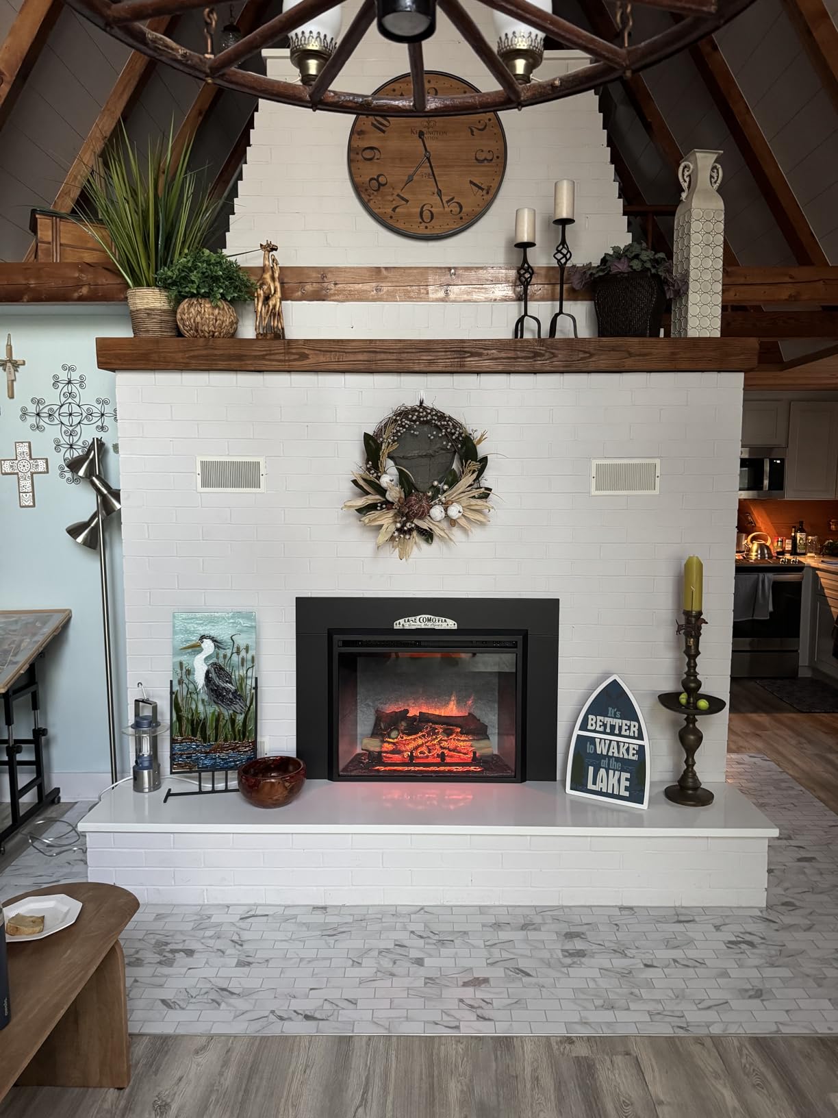 RICHFLAME 33 Inches, Edward Electric Fireplace Insert with Fire Crackling Sound, Weathered Concrete Interior, Remote Control, 750/1500W, Black customer photo 2