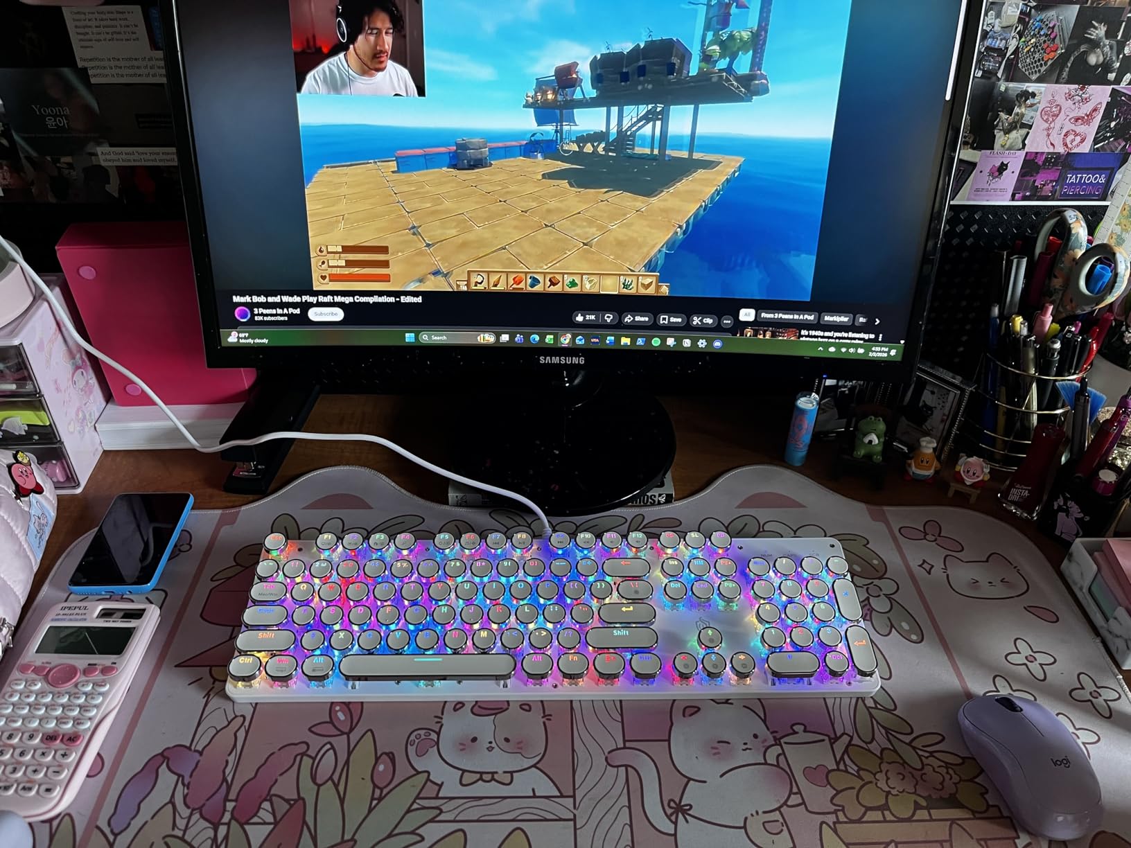 Typewriter Style Mechanical Gaming Keyboard LED Backlit Wired with Blue Switch Retro Round Keycap 104 Keys Keyboard (Black 104 Keys LED) customer photo 2