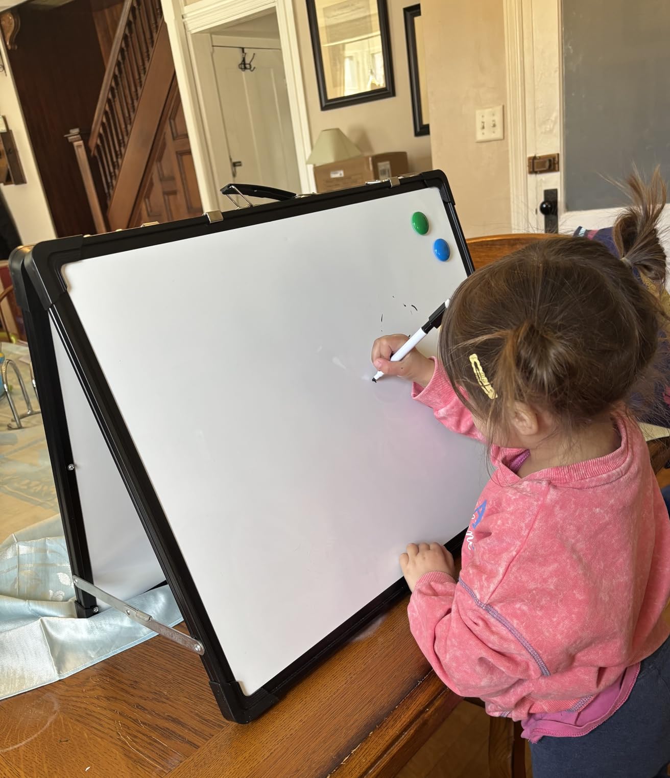 Whiteboard Dry Erase Boards, Portable White Board Double Sided Magnetic Board Stand,Foldable Hanging Wall Desktop Boards Easel for Kids Students Teacher for School Home Kitchen Office 24x18 Inch customer photo 1