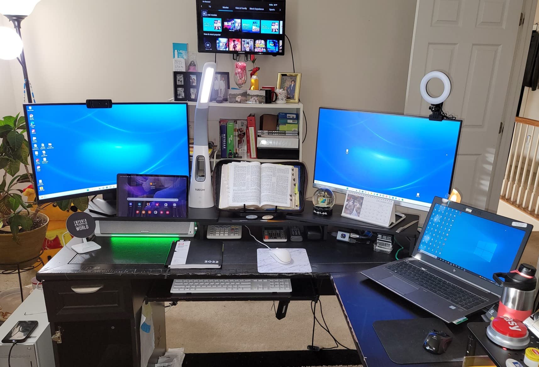 Nnewvante Monitor Stand Riser, 60 inch Large Bamboo Dual Monitor Stand for Desk, 3 Shelves Desktop Screen Riser with Adjustable Length Angle for Computer Laptop PC customer photo 2