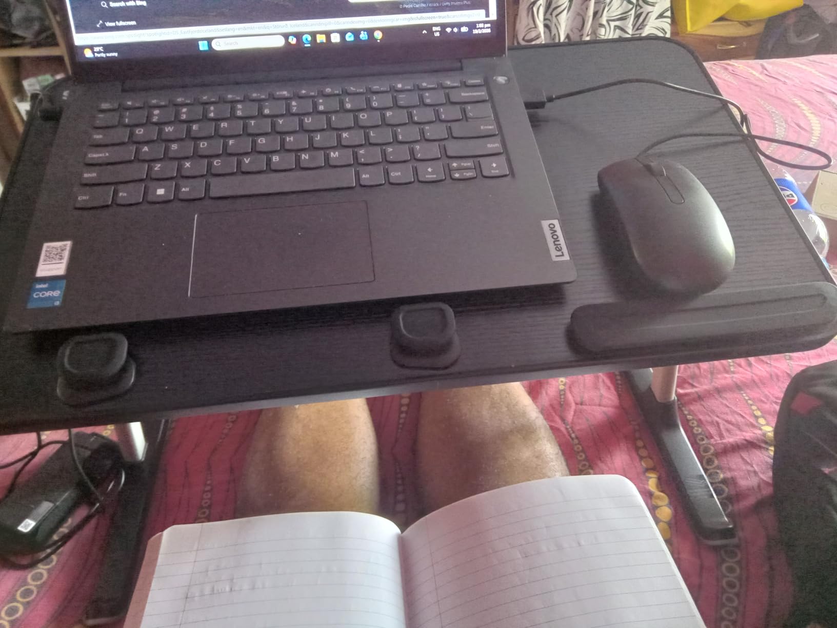 SAIJI Height & Angle Adjustable Laptop Stand for Bed, Lap Desk Bed Tray Table, Light Weight Foldable Portable Laptop Table for Couch Sofa Chair Floor Desk for Adults, Kids (52*30cm Black) customer photo 1