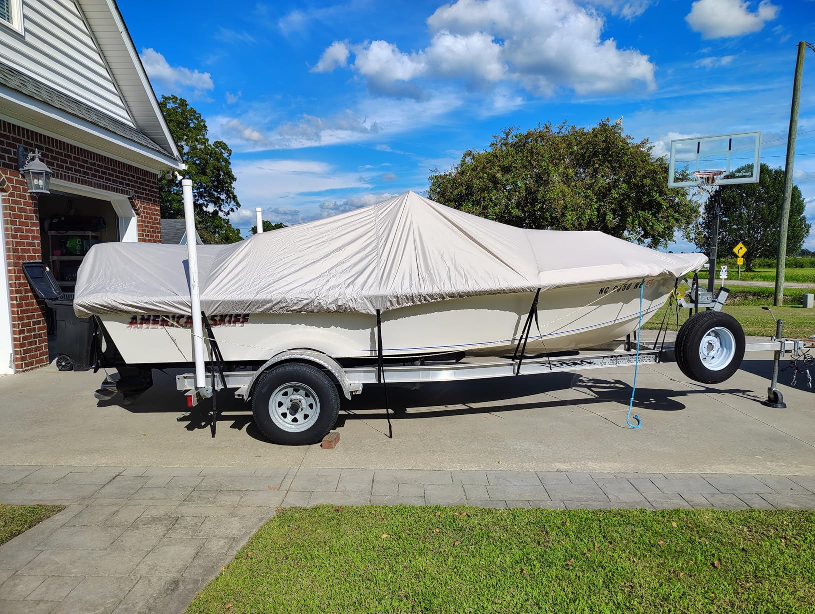 Mancro Boat Cover, 17-19ft Waterproof Trailerable Boat Cover, Heavy Duty UV Resistant Marine Grade Outboard Cover Compatible for Bass Boat, Fits Bayliner Tri-Hull V-Hull Fishing Runabout Boat, Black customer photo 2