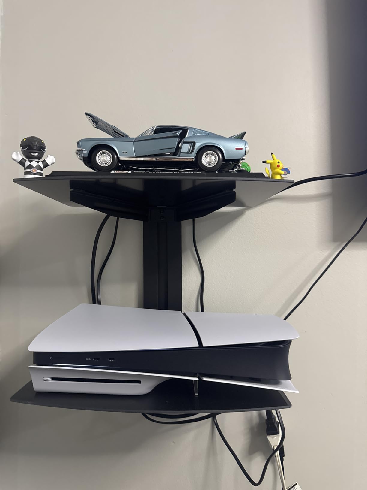 Suptek Glass Floating Shelves, TV Wall Mount with Shelf for DVD Player / PS4 / Cable Boxes/Game Consoles/Sky Box/TV Accessories, Flat Black 2-Tier Wall Mount Bracket customer photo 2