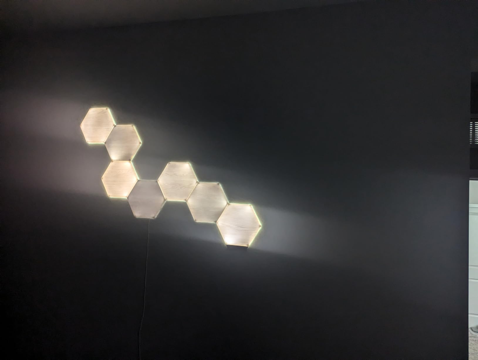Elements Wood Look Smart Wall Lights, Hexagon LED Wall Lights Work with Alexa Google Assistant, Home Wall Decor for Living Room with Music Sync, Ambient White 1500-4000K, Expansion 3 Panel customer photo 2