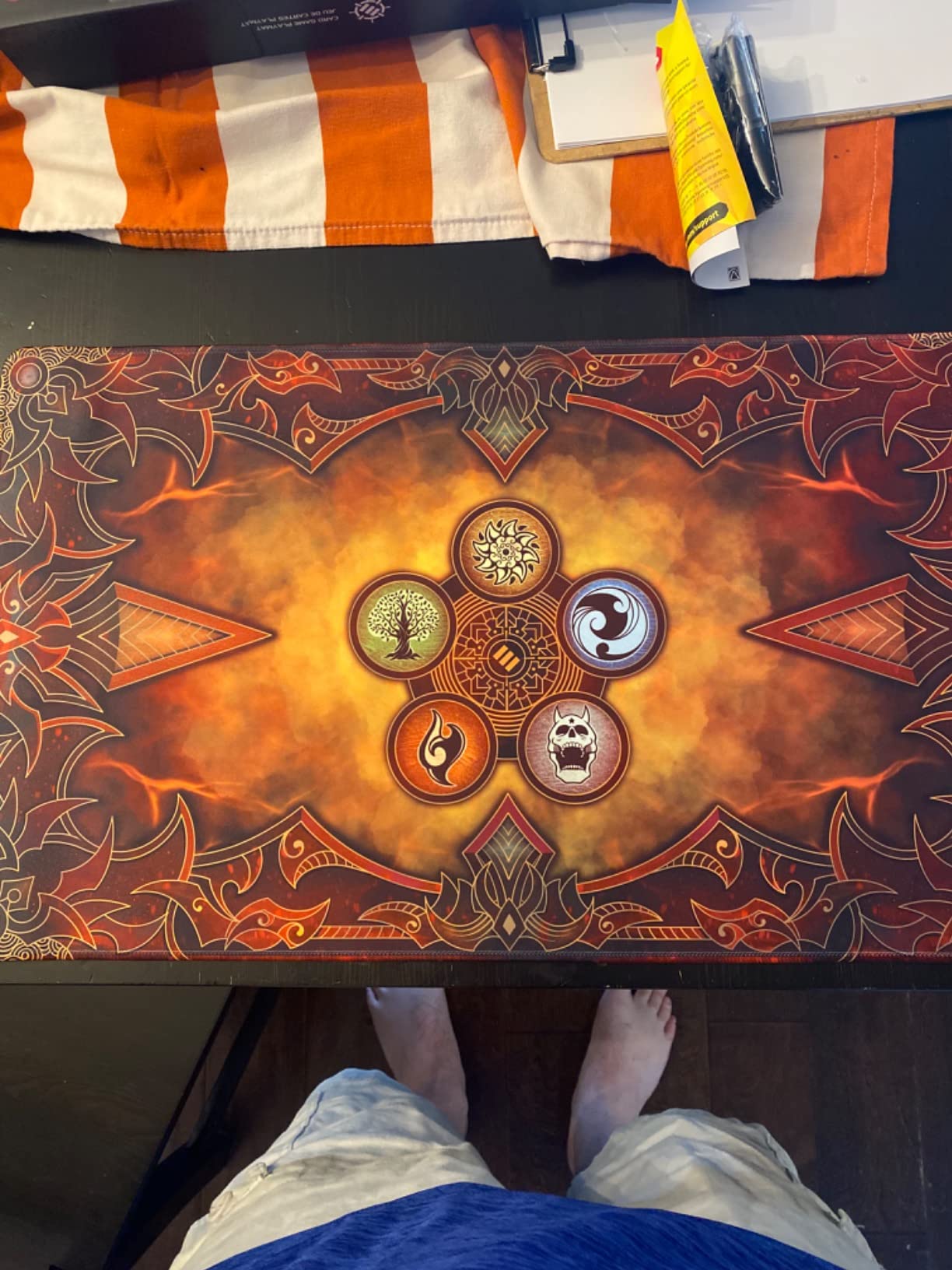 ENHANCE TCG Playmat - Tabletop Card Playmat with Stitched Edges, Smooth Surface, and Drawstring Travel Pouch - Compatible with MTG, YuGiOh, Pokemon, Lord of The Rings, and Other TCG and LCG - Flames customer photo 1