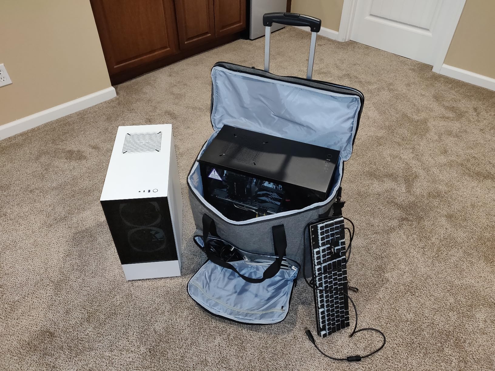 CURMIO Rolling PC Carrying Case, Double Layers Desktop Tower Travel Bag with Wheels for PC Chassis, Keyboard and Mouse, Black (Bag Only, Patented Design) customer photo 1