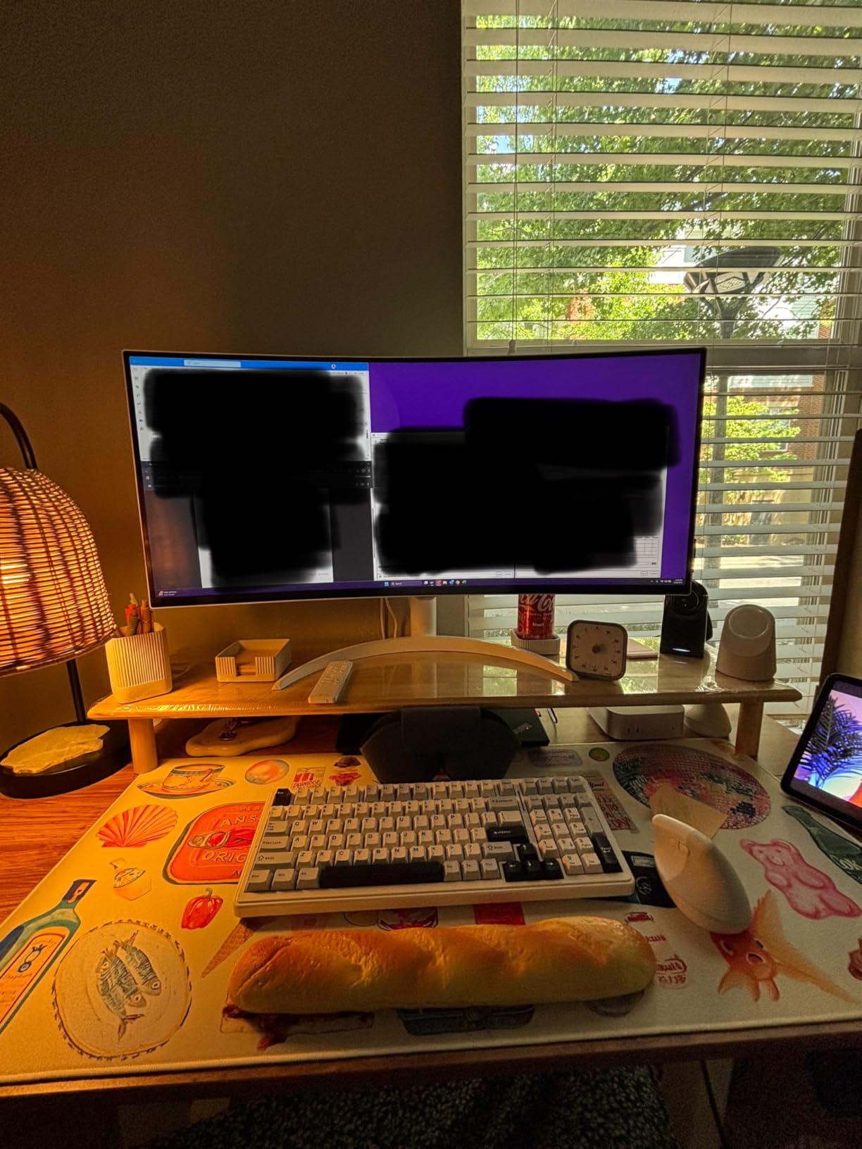 Bamboo Dual Monitor Shelf, Monitor Stand Riser with Underneath Storage for Desk Office Supplies, Supports Heavy TV up to 300 lbs, Natural customer photo 2