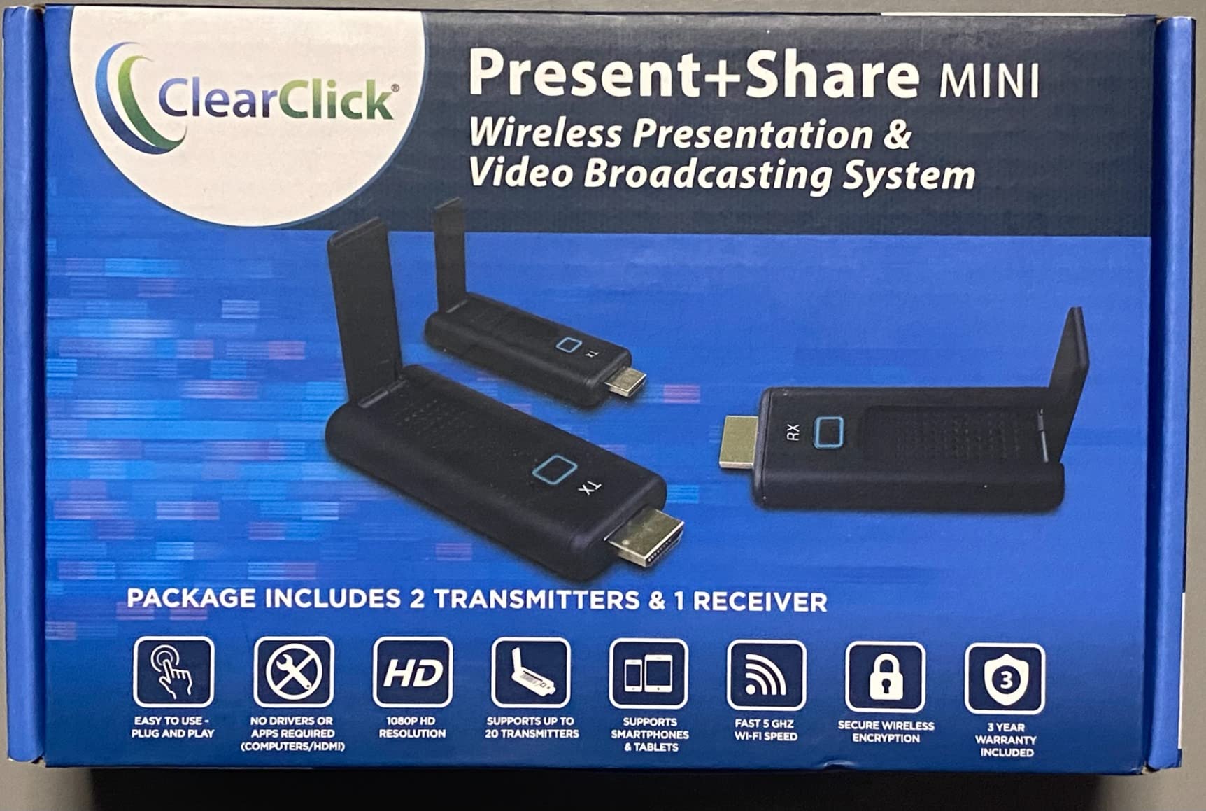 ClearClick Present+Share Mini - Wireless Presentation System for Laptops, PC, HDMI, Smartphones, & TV or Projector (2 Transmitter, 1 Receiver Kit) customer photo 2