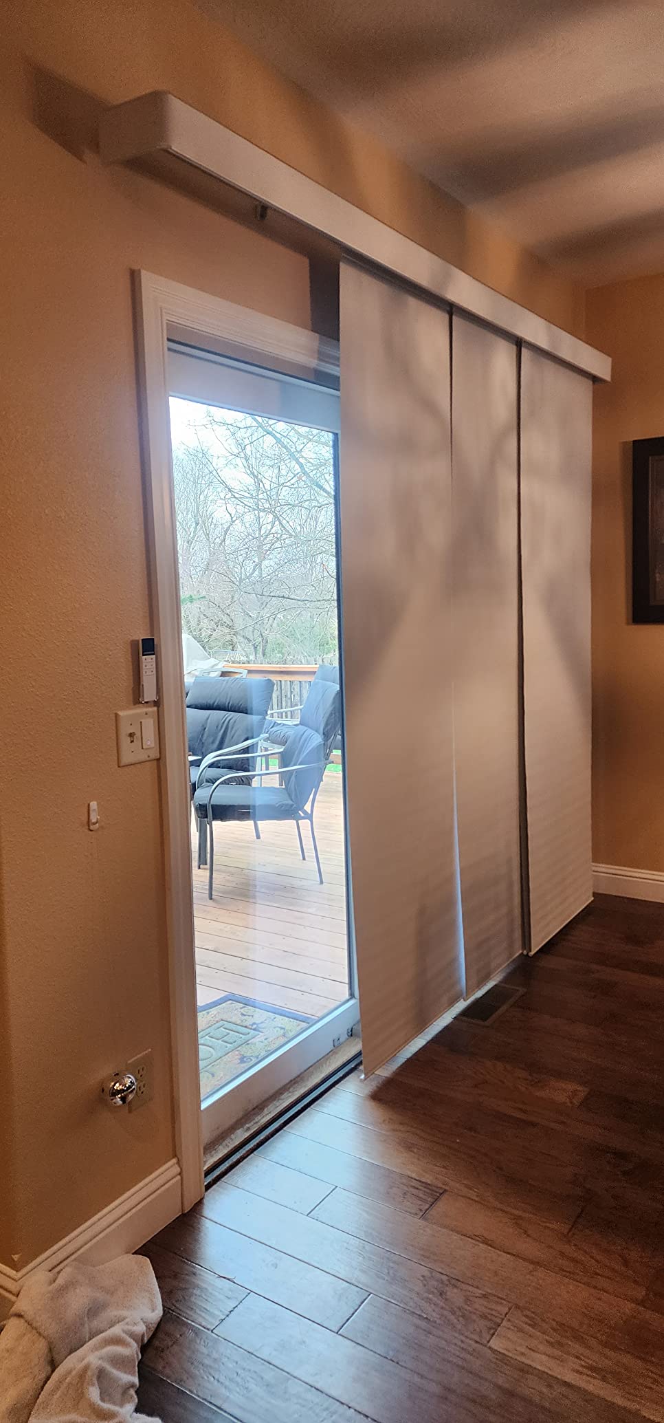 Yoolax Custom XL Smart Vertical Blinds, Motorized Sliding Door Blinds Compatible with Alexa, Blackout Sliding Panel for Room Divider, Indoor Windows, Patio Doors, Linen Beige customer photo 1