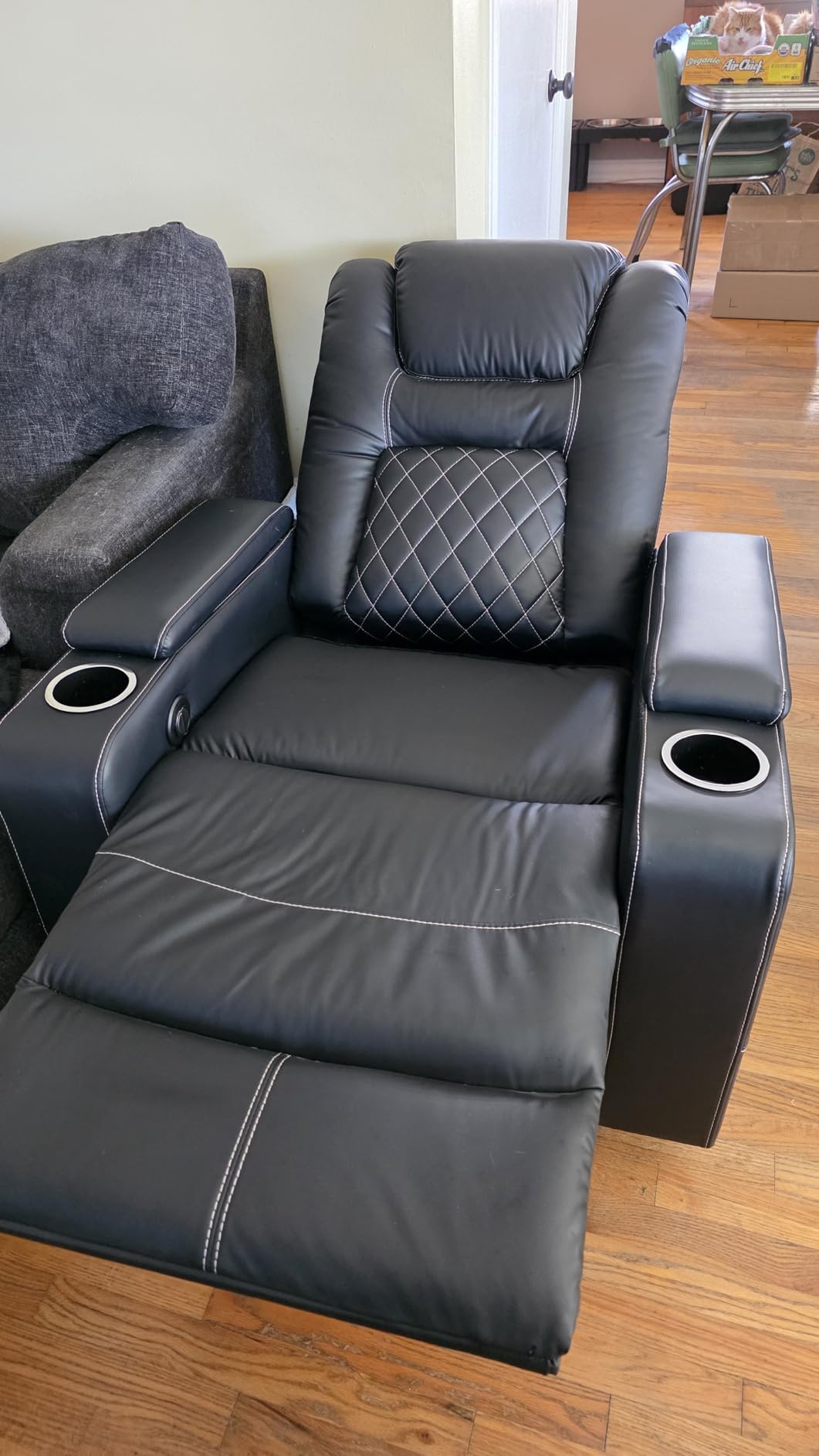 CANMOV Electric Power Recliner Chair with USB Ports and Cup Holders, Breathable Leather Home Theater Seating with Hidden Arm Storage (Black) customer photo 2