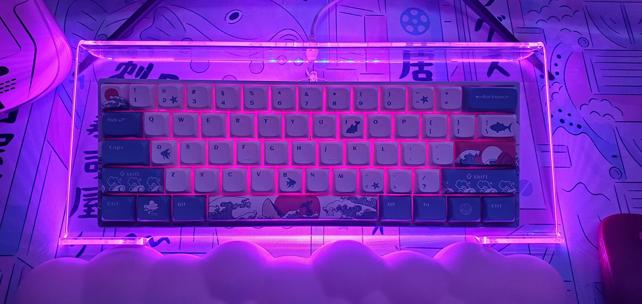 SELORSS Acrylic Computer Keyboard Holder, 366 Kinds RGB Compact Tray, Gaming USB Interface Titled Stand, Ergonomic Typing Clear Riser for Office Desk, PC customer photo 1