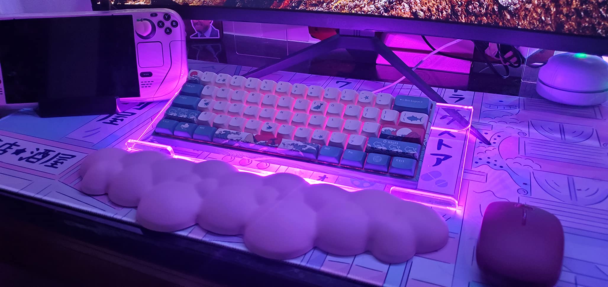 SELORSS Acrylic Computer Keyboard Holder, 366 Kinds RGB Compact Tray, Gaming USB Interface Titled Stand, Ergonomic Typing Clear Riser for Office Desk, PC customer photo 2