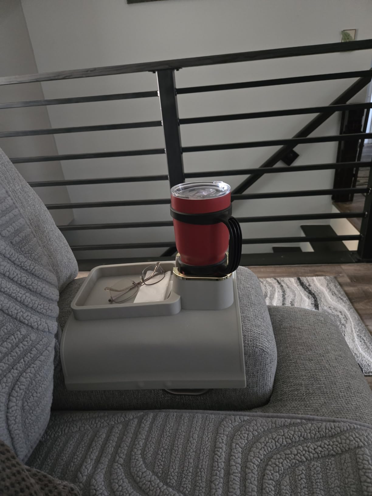 Couch Cup Holder Tray, Elimiko Silicone Anti-Spill and Anti-Slip Couch Drink Holder, Strong and Weighted Phone/Remote/Snacks Sofa Cup Holder (Griege) customer photo 1