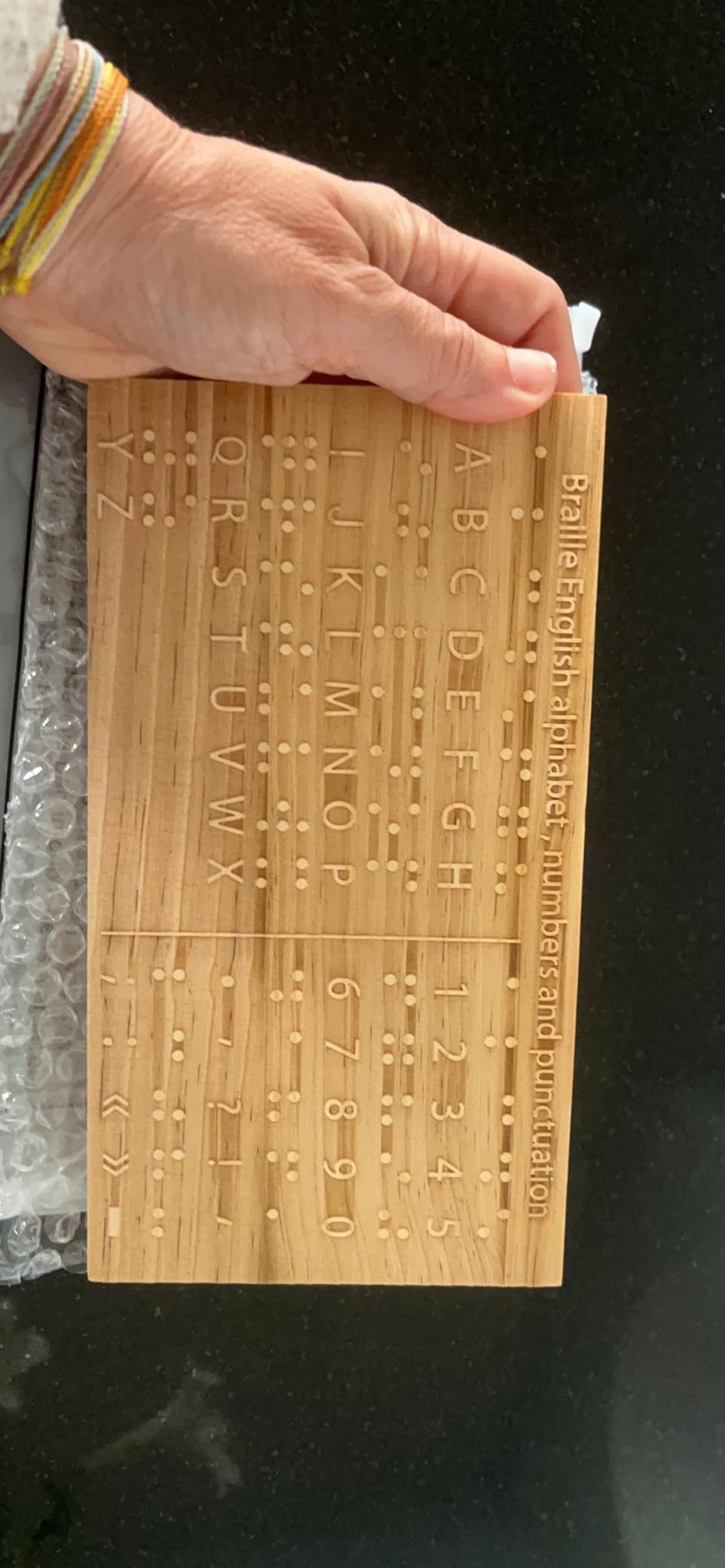 Yulejo Braille Alphabet Board 8.7 x 6.3 Inches Wood Braille Fingerboard Carved Dots Braille Alphabet Chart Numbers Board Montessori Educational Tool for Sighted Individuals Escape Rooms Games Teaching customer photo 1