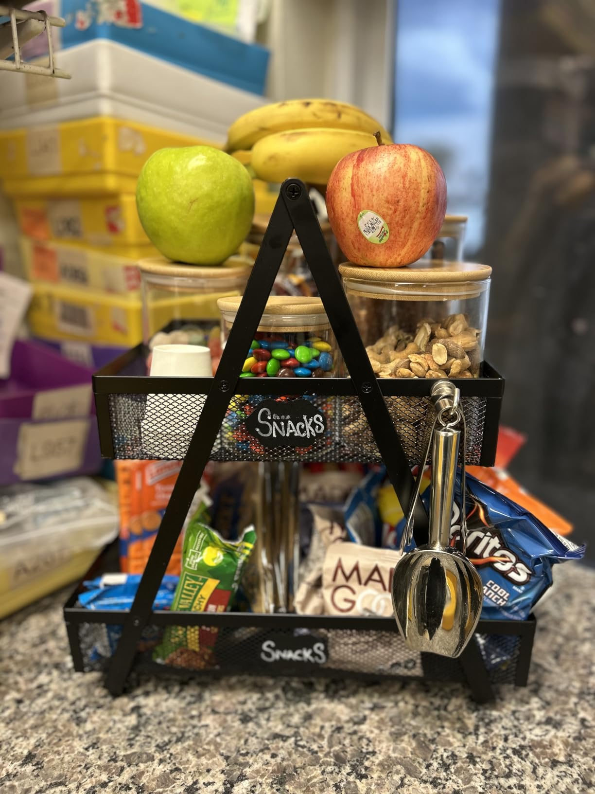 EKNITEY Tiered Snack Organizer Countertop - Metal Kitchen Counter Organizer Small Coffee Station Organize for Home, Picnic, Office (Black) customer photo 2