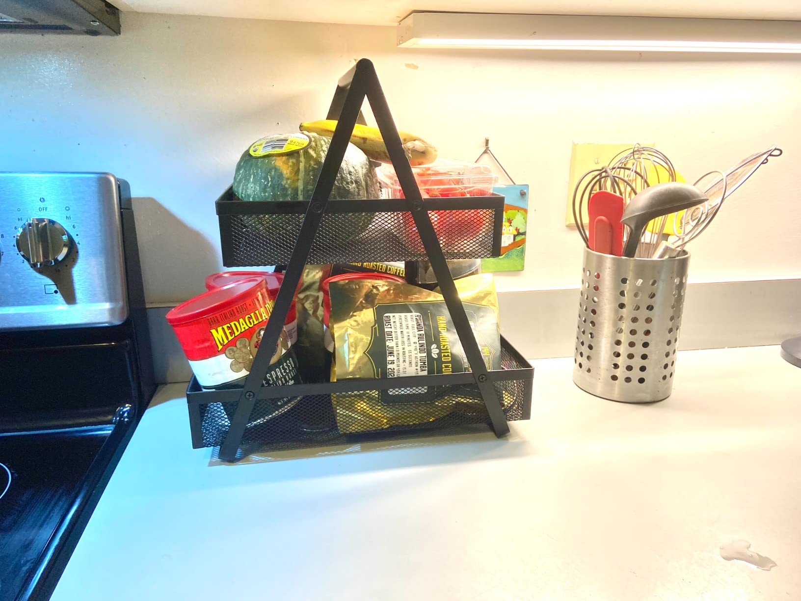 EKNITEY Tiered Snack Organizer Countertop - Metal Kitchen Counter Organizer Small Coffee Station Organize for Home, Picnic, Office (Black) customer photo 3