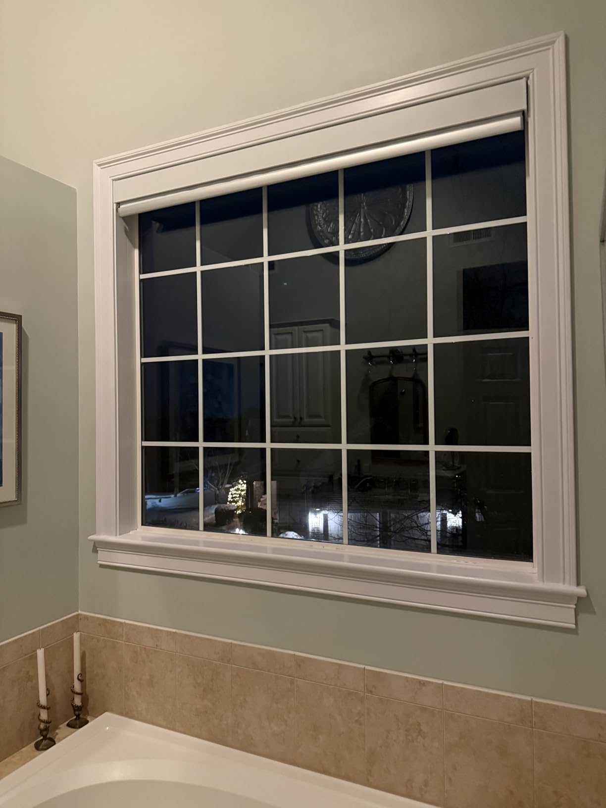 Motorized Roller Shade, 100% Blackout Smart Window Blinds Work with HomeKit, Alexa, Google Home, Remote Control, Electric Blinds with USB/Solar Panel Charging, Gentle White customer photo 2