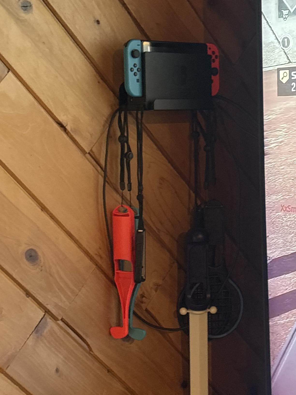 Wall Mount for Nintendo Switch 1 and Switch OLED, Metal Wall Mount Shelf Kit with 5 Game Card Holders and 4 Joy Con Hooks, Safely Store Switch Console Near or Behind TV, Black customer photo 1