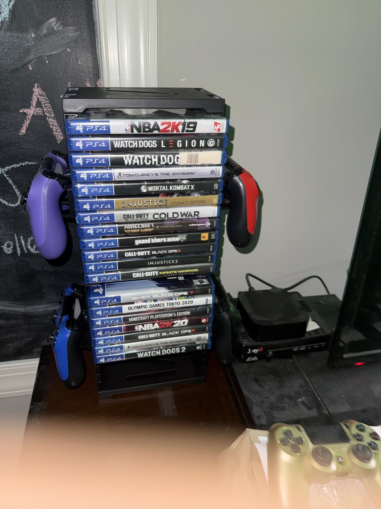 SIKEMAY Game Storage Tower for PS5/PS4/Xbox Series S & X - Universal Video Game Disc Organizer with 24 PCS Holders, 4 Controller Slots & Stand Rack Accessories - Black customer photo 1