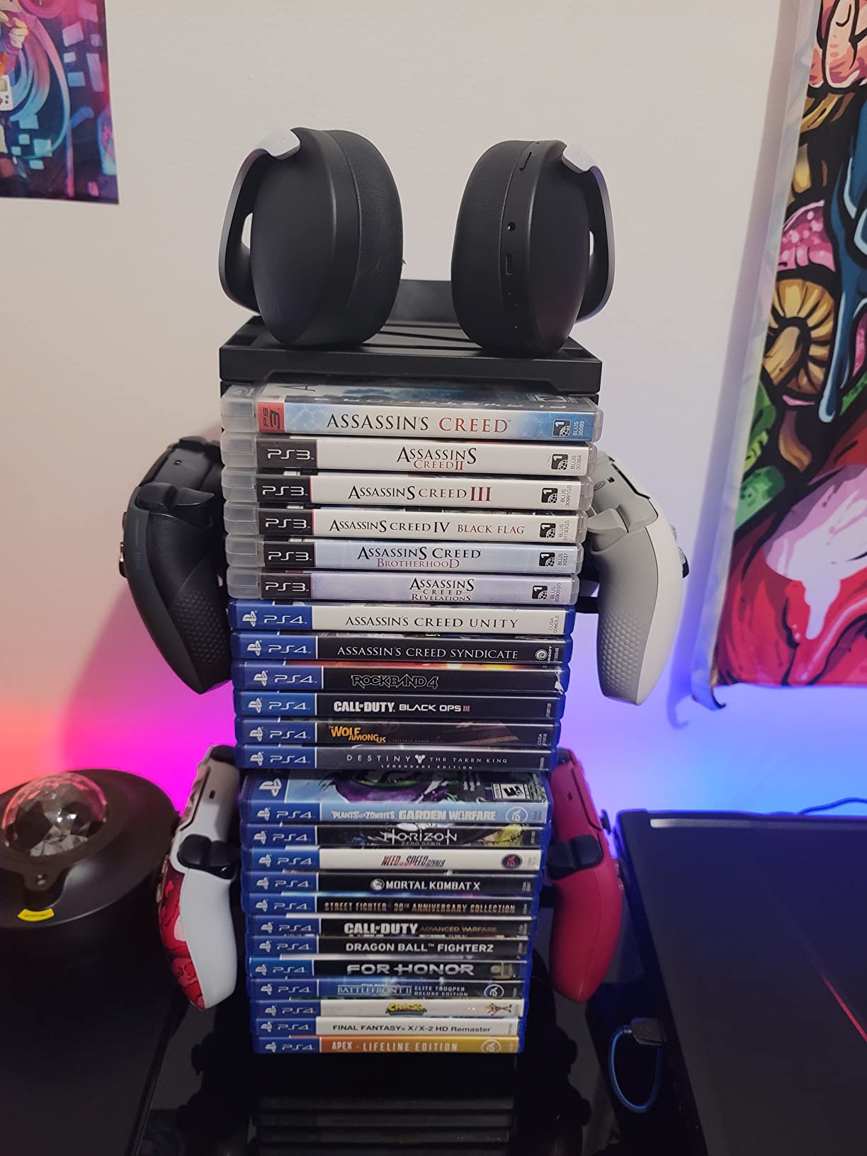 SIKEMAY Game Storage Tower for PS5/PS4/Xbox Series S & X - Universal Video Game Disc Organizer with 24 PCS Holders, 4 Controller Slots & Stand Rack Accessories - Black customer photo 2