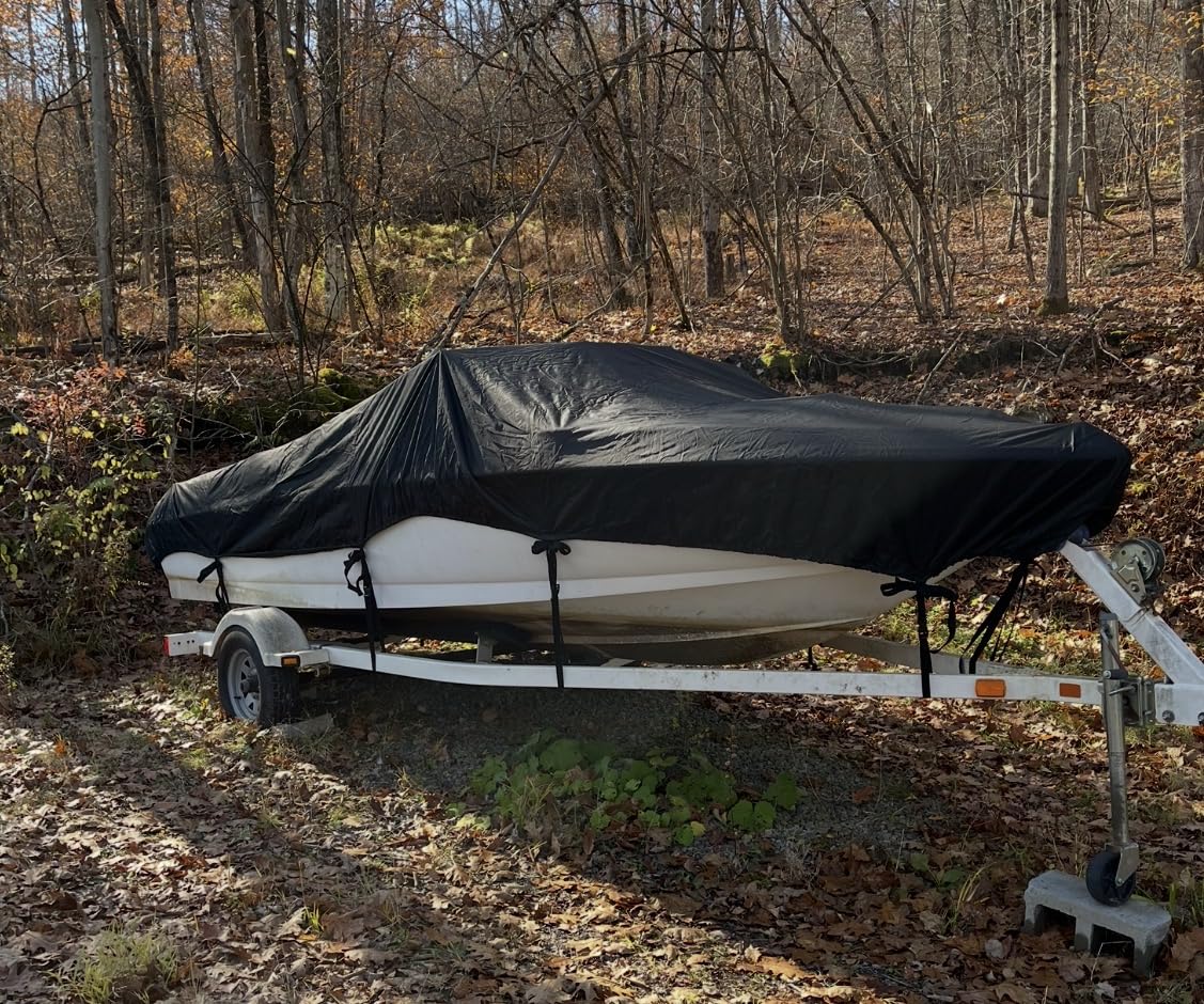 Heavy Duty 1200D PU Waterproof Boat Cover, 17'- 19' Trailerable Marine Grade Polyester Canvas, Fits 17-19ft V-Hull, Tri-Hull, Fishing Boat, Runabout, Pro-Style Bass Boat with Tightening Strap customer photo 2