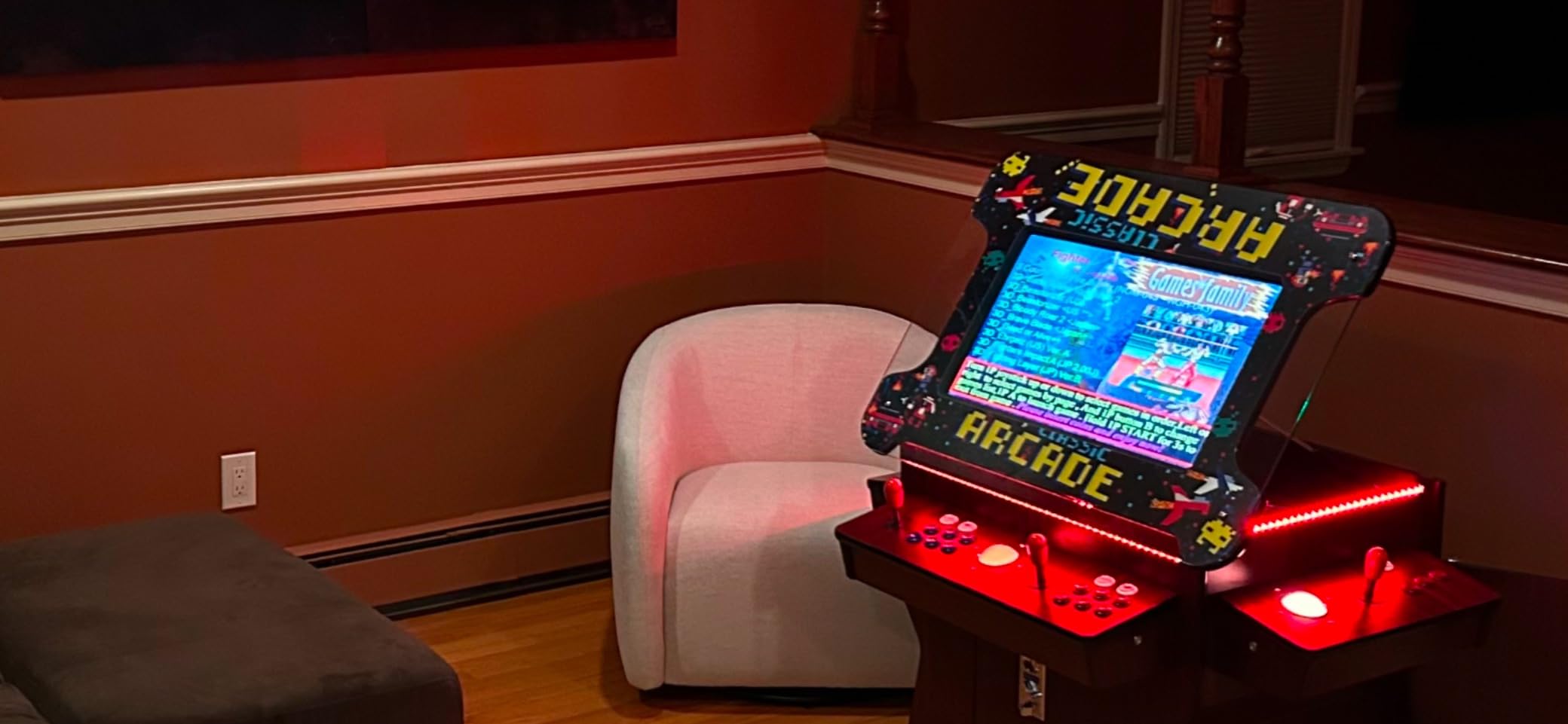 Full Size Commercial Grade Cocktail Arcade Machine 3515 Games Lift Up / Tilt Screen 26.5 Screen Tempered Glass 2 Stools Included 5 Year Warranty Dark Wood customer photo 1