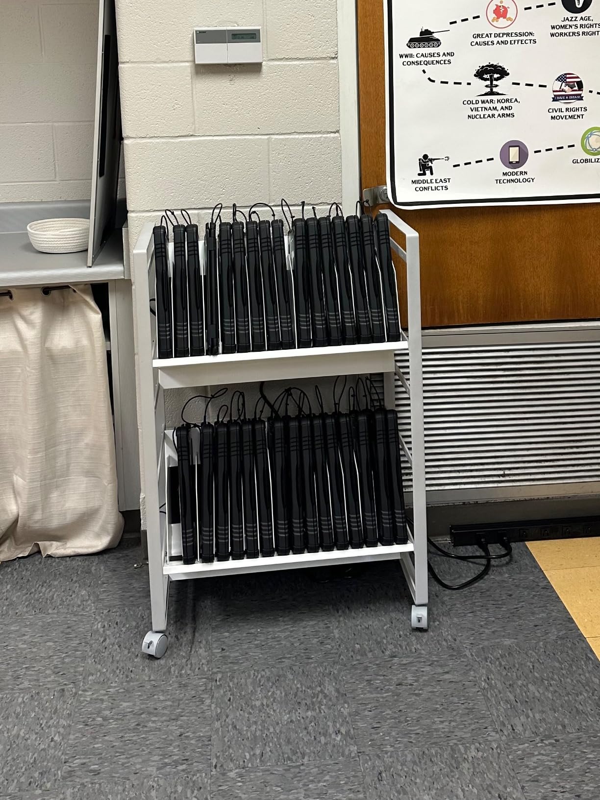 Luxor LOTM32 32-Device Open Charging Cart, Two-Shelf Tablet/Chromebook Storage Station, UL Listed 16-Outlet Power Strips, Cable Clips, 2