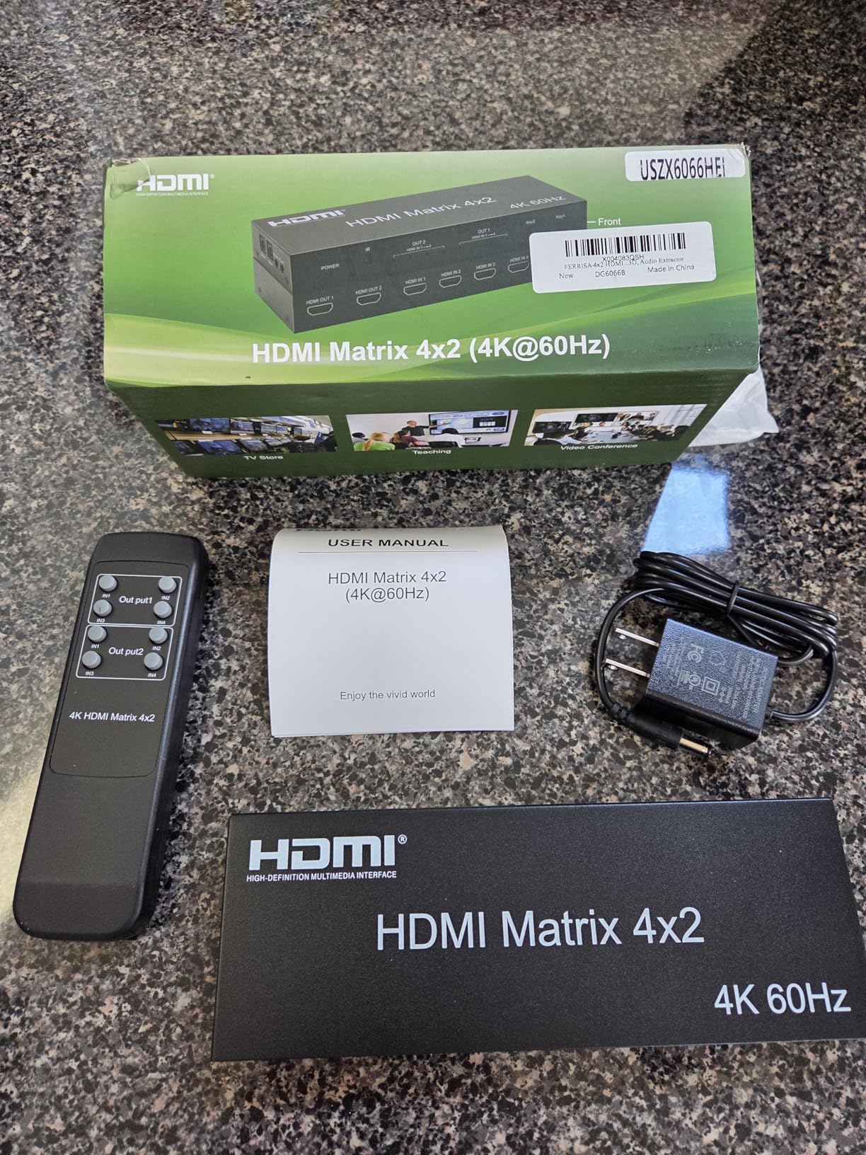 FERRISA 8K 4X2 HDMI Matrix 4 in 2 Out HDMI 2.1 Matrix HDMI Video Switcher Splitter +Optical & L/R Audio Output,Support 4K 120Hz,HDR10 HDCP2.3 Dol-by Vision Atmos SPDIF 5.1CH ARC CEC with IR Remote customer photo 1