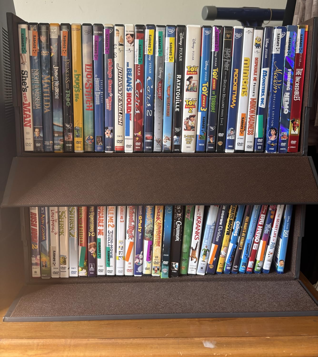 Stock Your Home DVD Storage Box, Movie Shelf Organizer for Blu-Ray, Video Game Cases, CDs, VHS Tape Display Stand, Disc Holder Can Store Up to 28 DVDs, Faux Leather (Black) customer photo 2