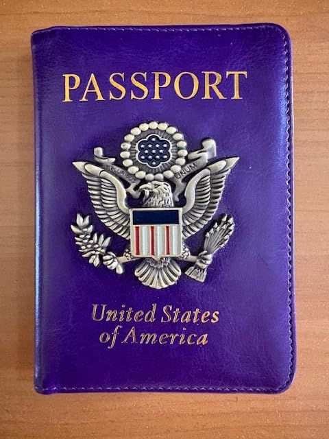 RFID Blocking Passport Holder for Women Men, Leather Passport Travel Wallet with Metal 3D Metal Badge, Travel Document Holder Cover Accessories (Dark Blue) customer photo 1