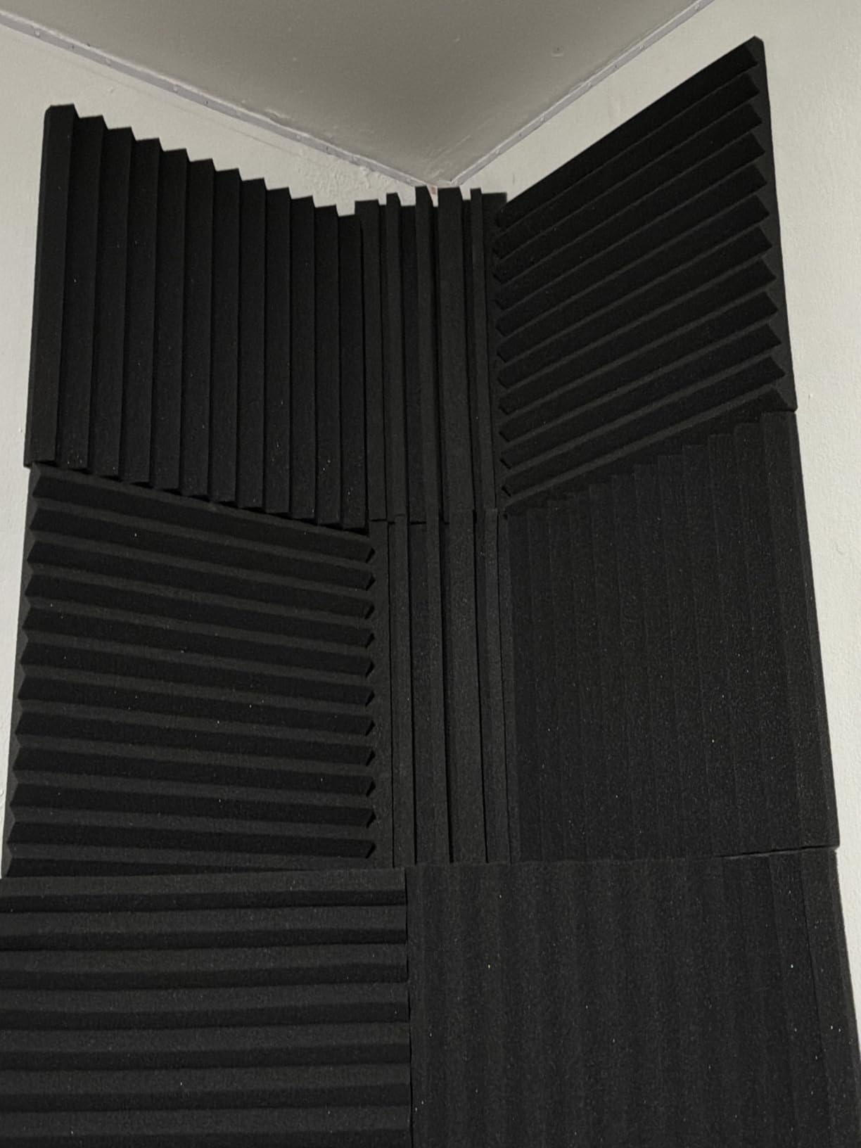 TroyStudio Bass Traps - 12 Pcs 4 X 4 X 12 Inches Dense Thick Studio Bass Foam Corner, Acoustic Treatment Panel Absorbing Echo Reverb, Low Frequency Sound Absorber for Music Room Home Recording Studio customer photo 1